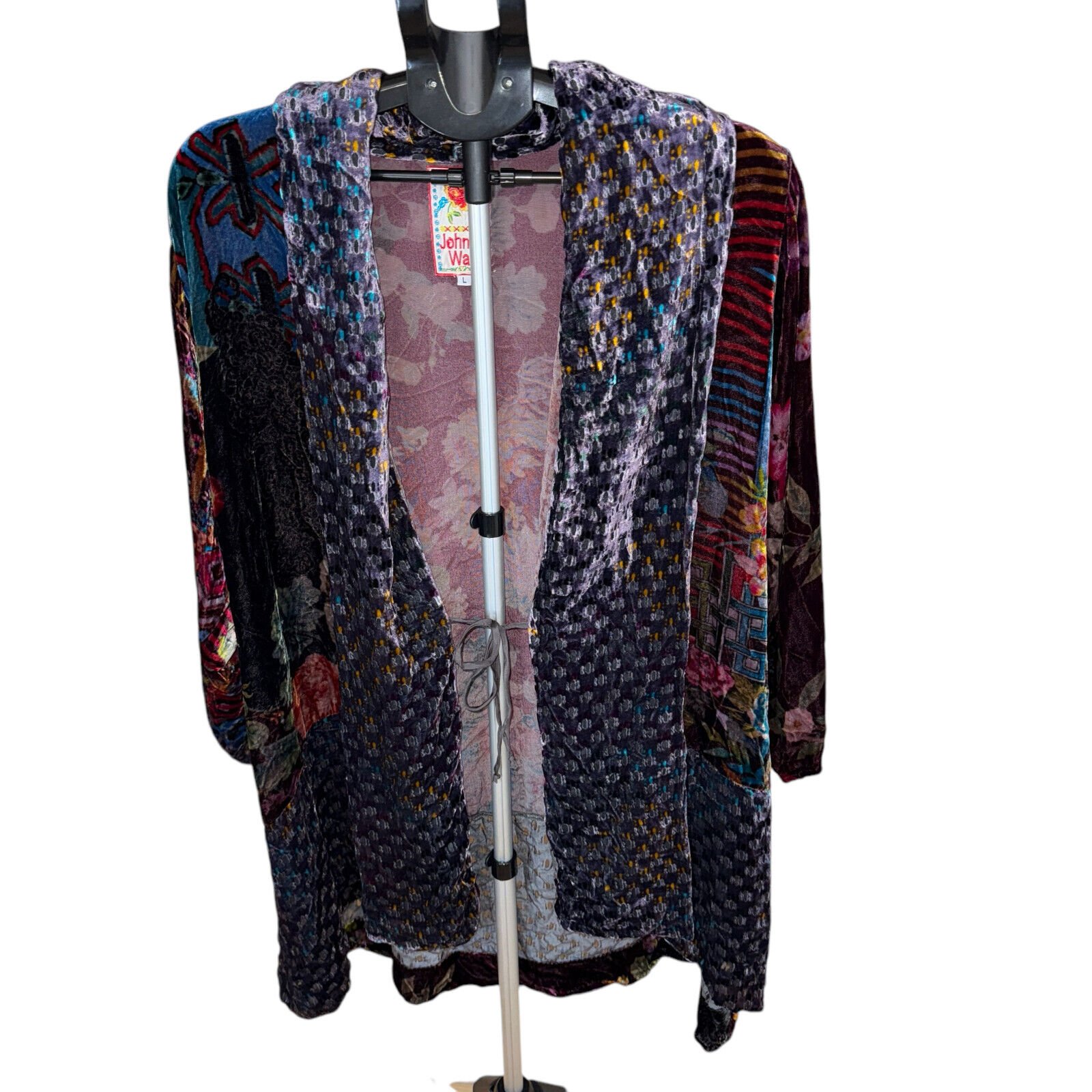 Johnny Was Velvet Kimono Wrap Jacket Sz L Oversized Cardigan EUC