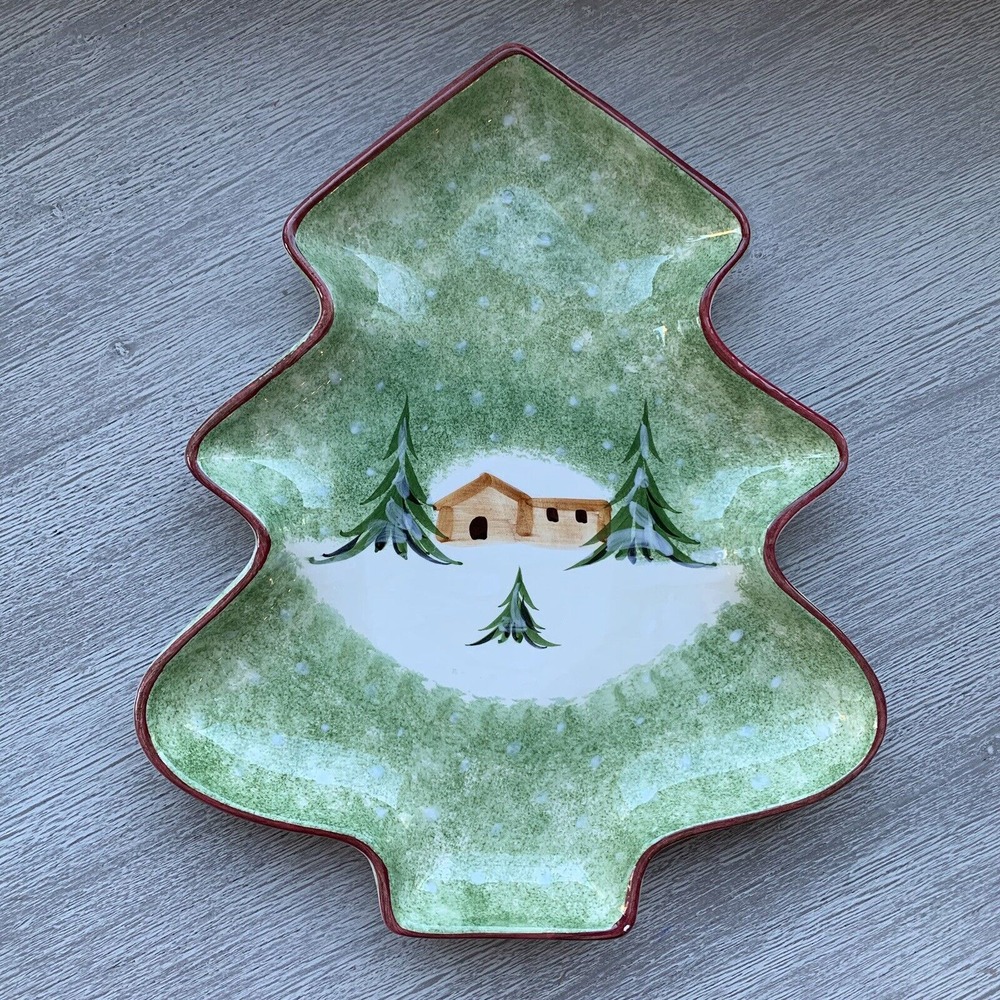 The Cellar 1995 Log Cabin Christmas Tree Shaped 13 Macys Holiday Serving Dish