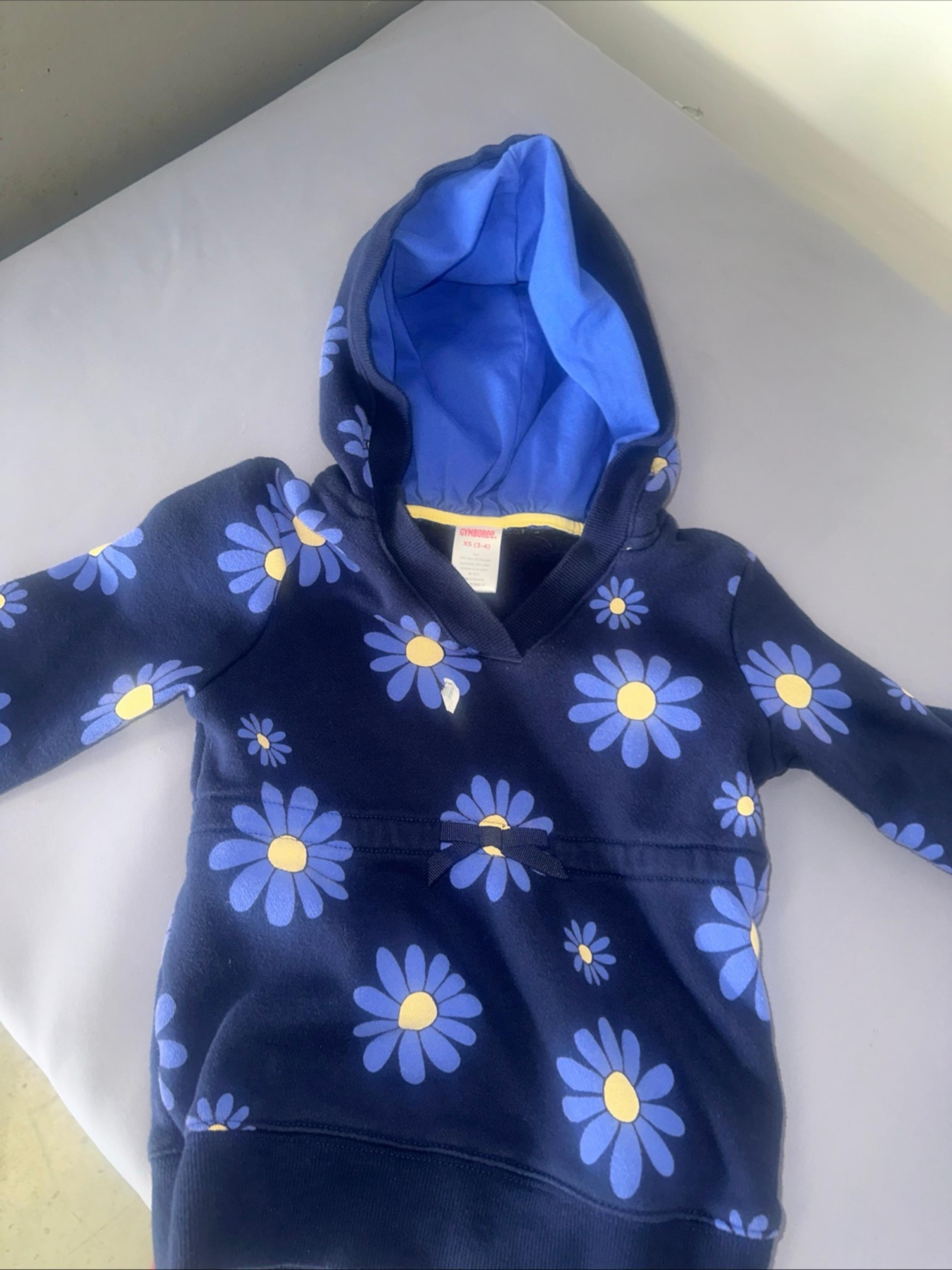 Gymboree Size XS (3-4) Toddler Girls. Blue and yellow daisy print hoodie Winter
