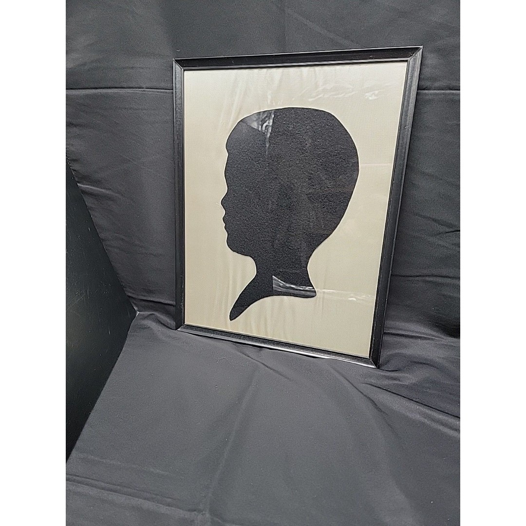 Vintage Framed Silhouette Boy Felt Cutout On Satin Backing 11x14