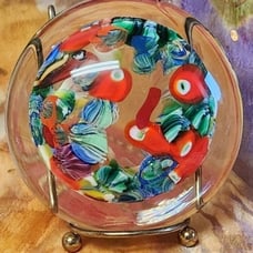 Lovely Hand Blown Millefiori & Clear Glass Dome Shape Glass Paperweight w/Stand