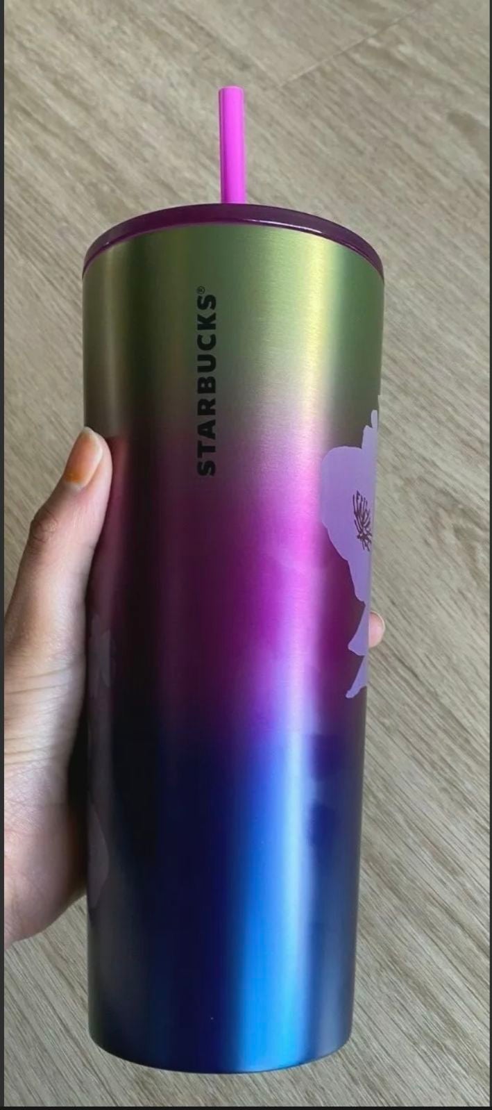 Starbucks 2022 Floral Rainbow Ombre Stainless Steel Cold Cup Tumbler 24oz