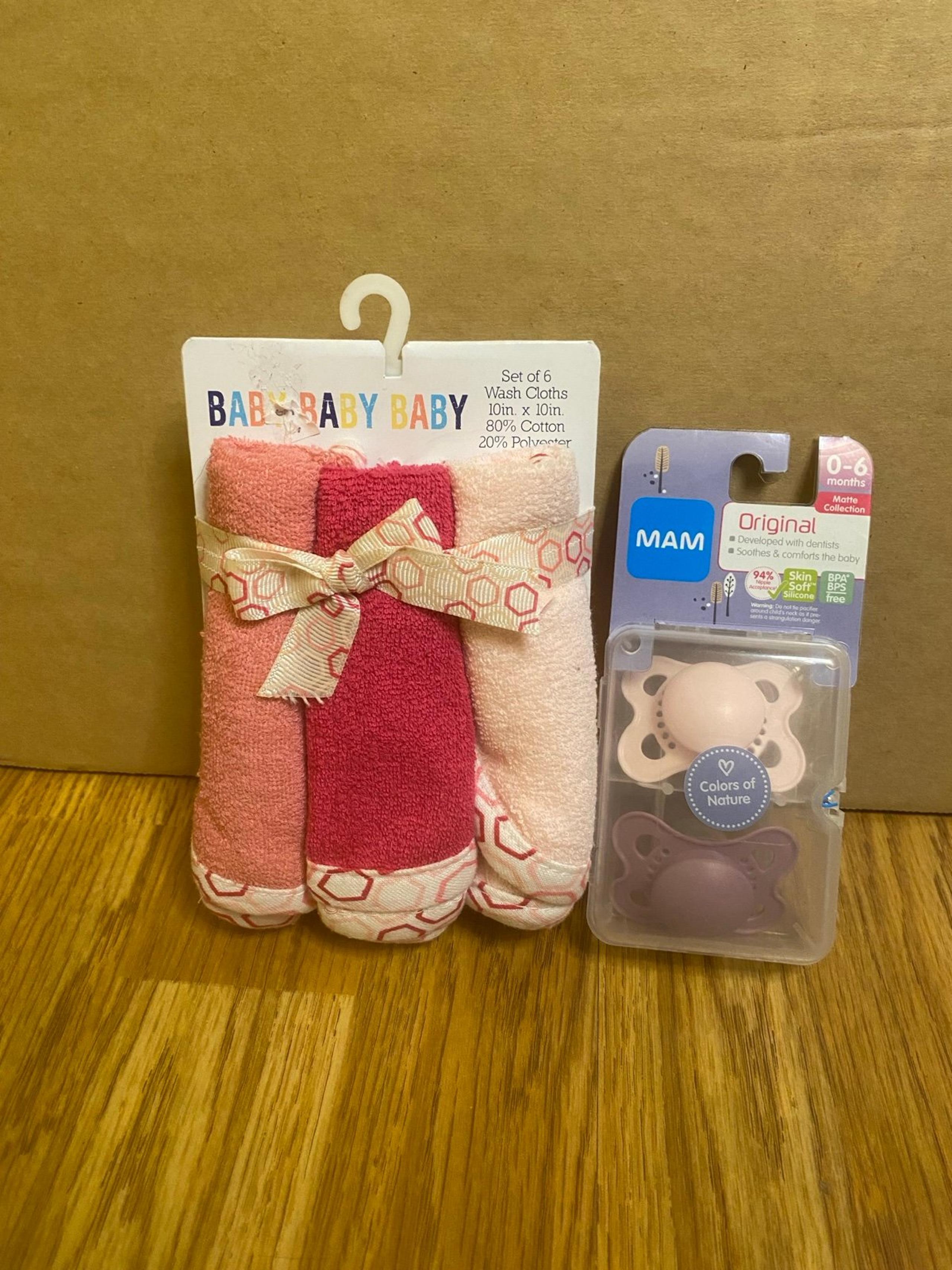 Baby Supplies MAM 2 Pack Of Matte Collection Pacifiers And Pack Of 6 Washcloths.