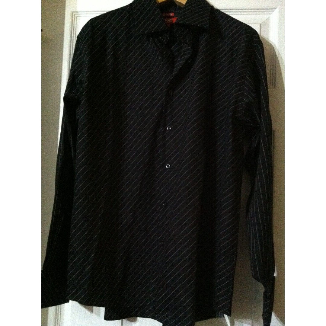 REPORT COLLECTION MENS NEW BLACK 64%COTTON 29%NYLON STRETCH CASUAL SHIRT SIZE: L