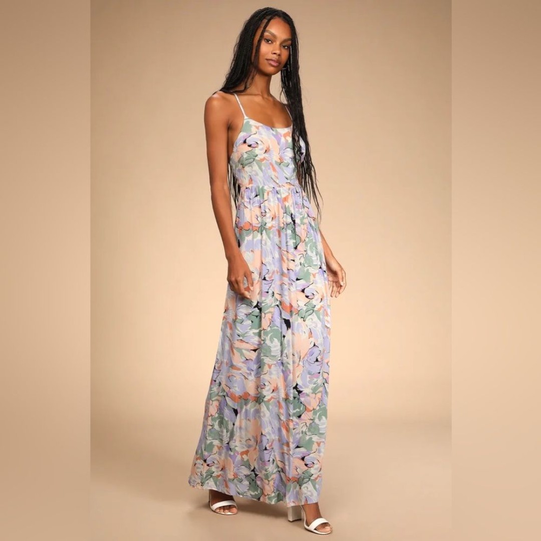 Lulus Paint a Picture Colorful Multi Floral Print Maxi Sun Dress Large NEW NWT