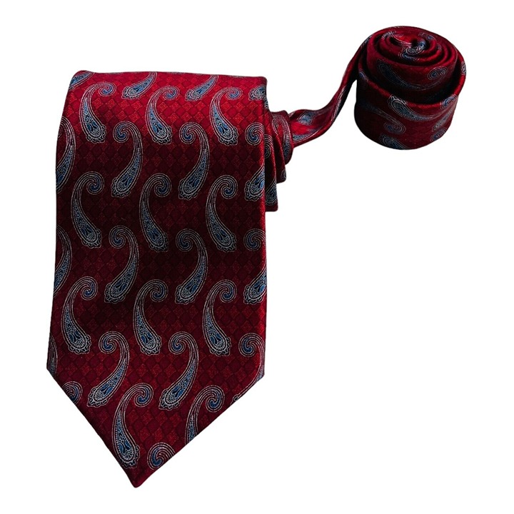 Ermenegildo Zegna Red Check w/ Blue Paisley Silk Tie Mens Size 3.5 W 60 L