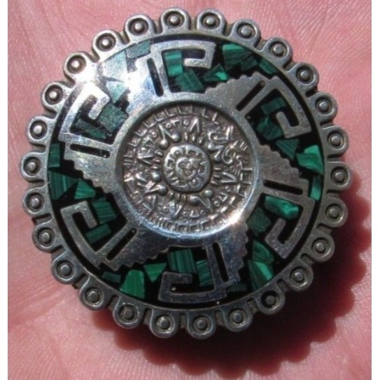 Taxco Mexico Vintage Sterling silver Abalone inlay Mayan Pill Snuff Box