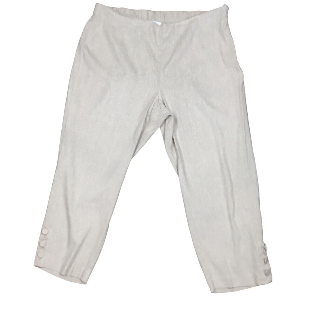 J.Jill Beige Linen-blend large P Stretch Pull-on Button Ankle Crop Casual Pants