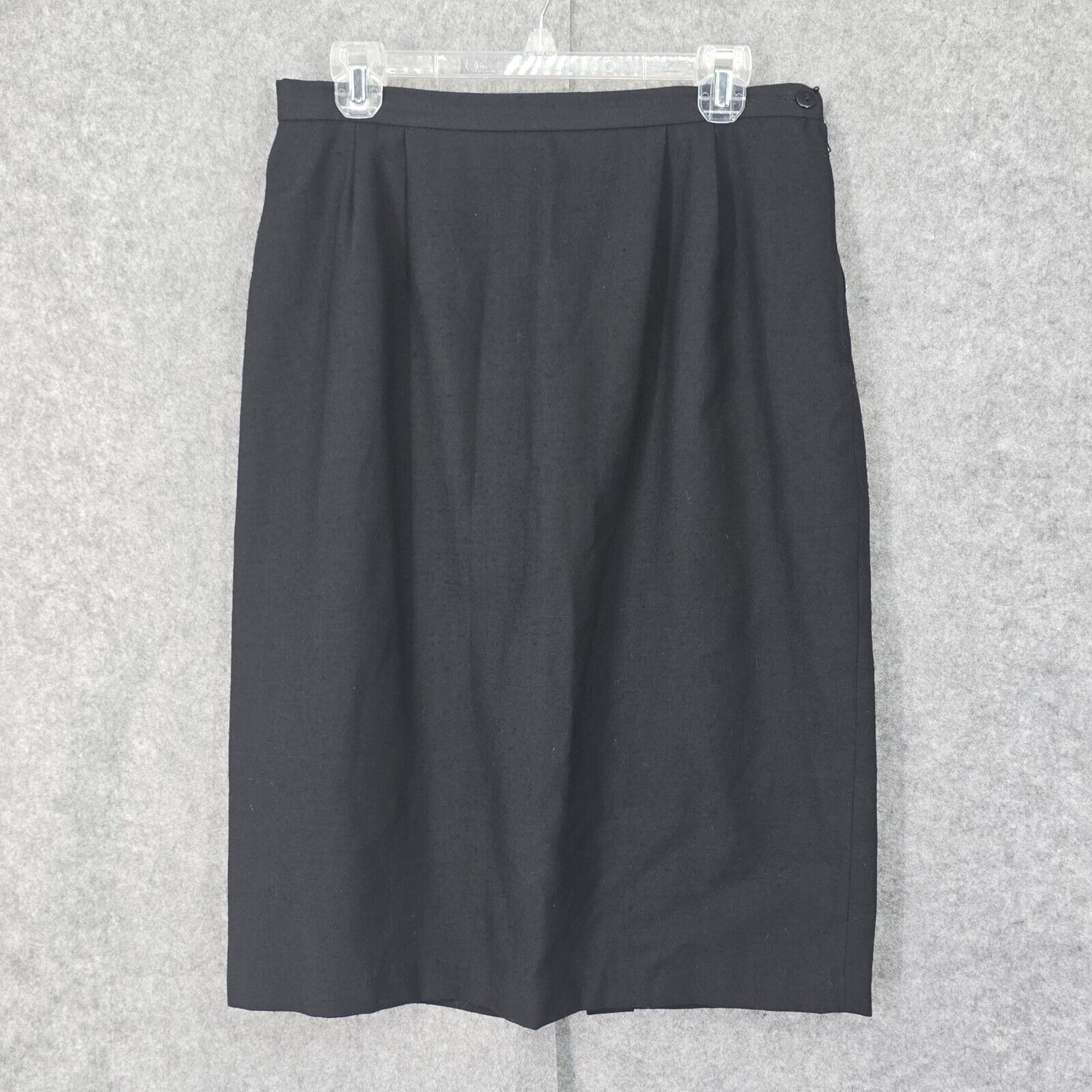 Vintage Skirt Woman Size 16 Black A-Line Cotton Flax Blend Lined Side Zipper