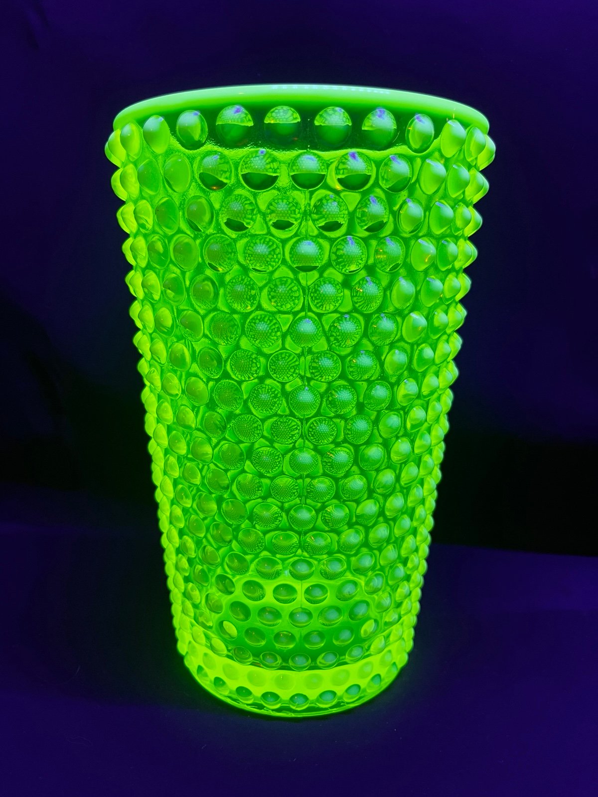 Fenton Opalescent Vaseline Hobnail Vase Large