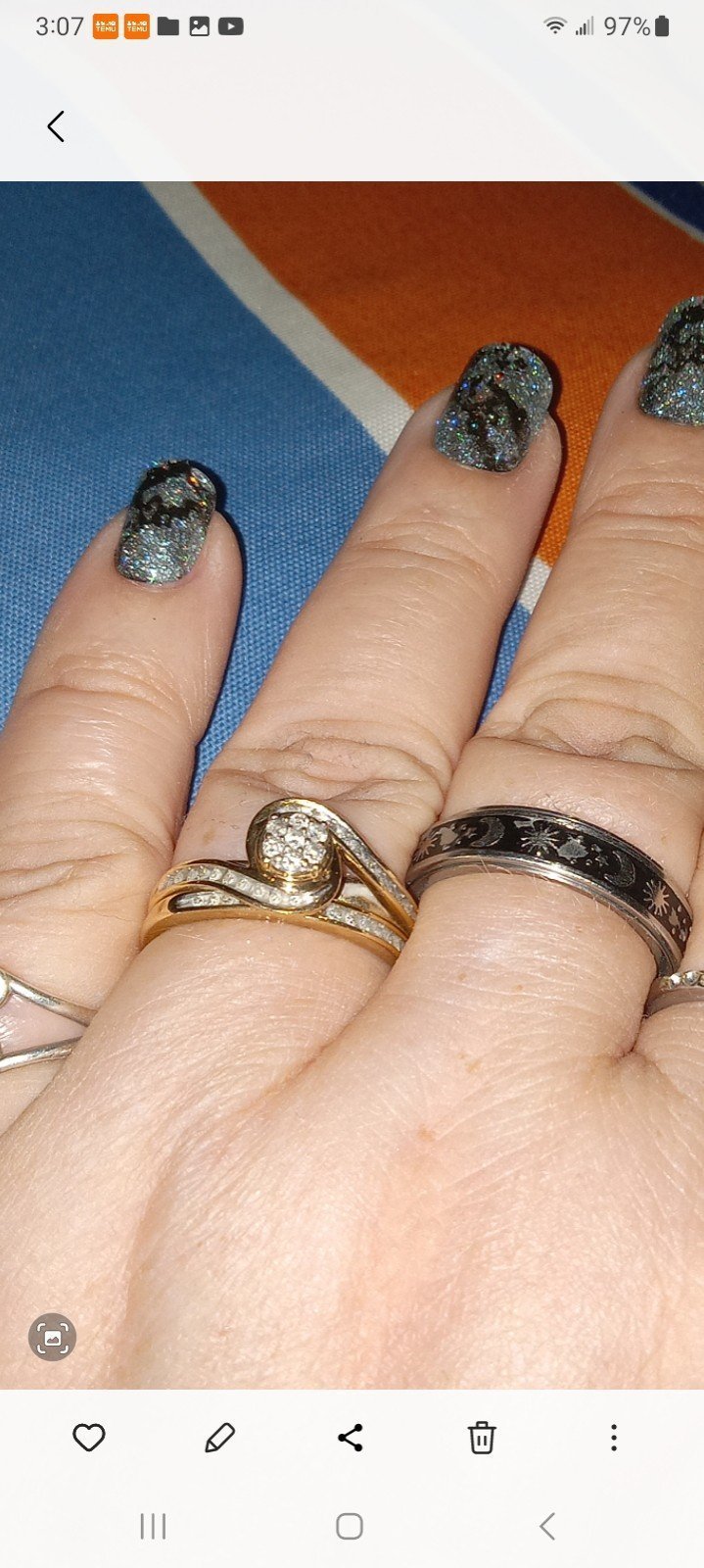 ring set gold 9.5 10kt set 1/4 kt diamonds
