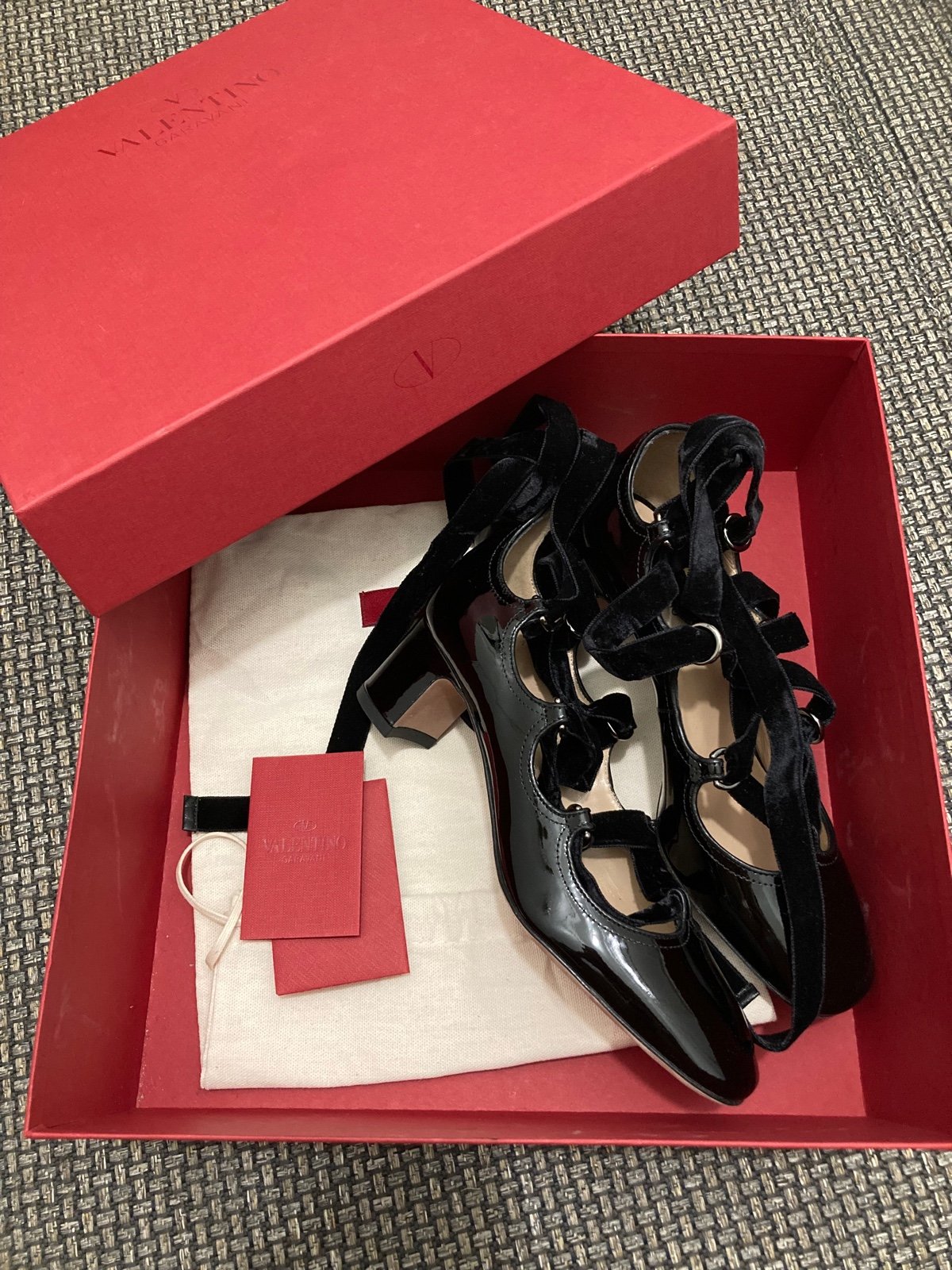 Valentino Ghille Black Velvet Tie Block Heels
