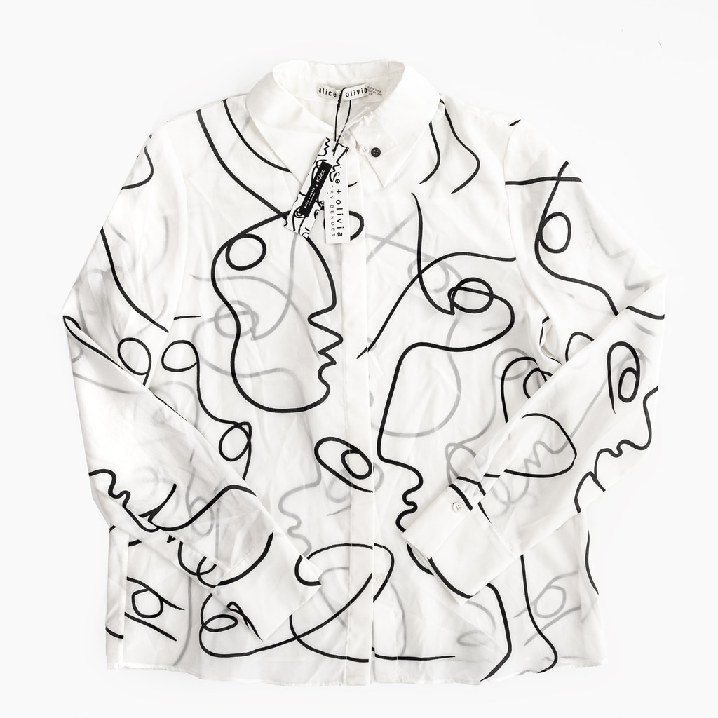 NWT Alice and Olivia a+O Koketit Brady Silk Button Down Blouse White $395 Size S