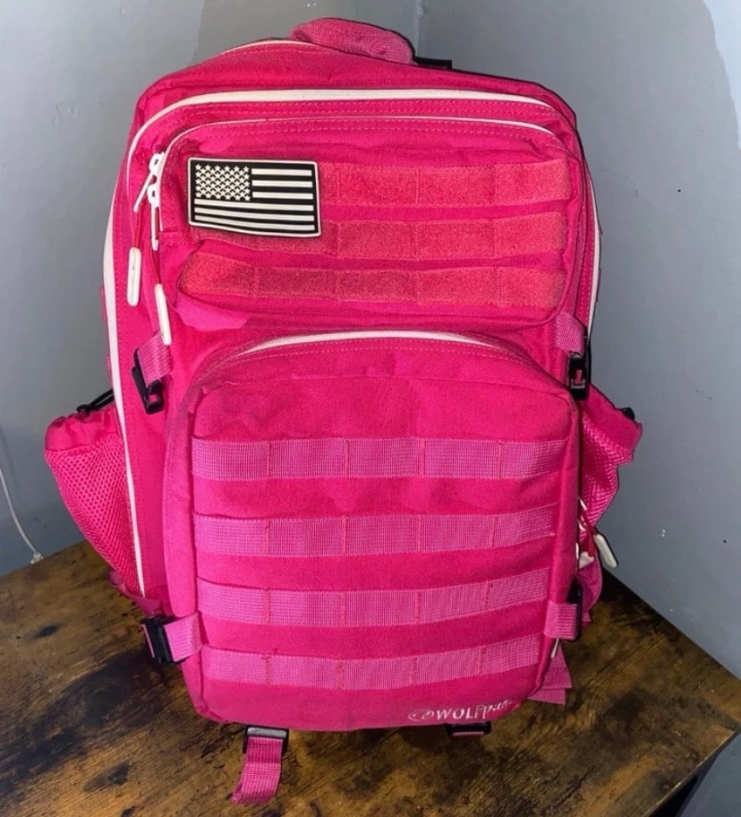 Wolfpack Tactical Backpack Pink 45L MOLLE Military Style Pack - USA Flag Patch