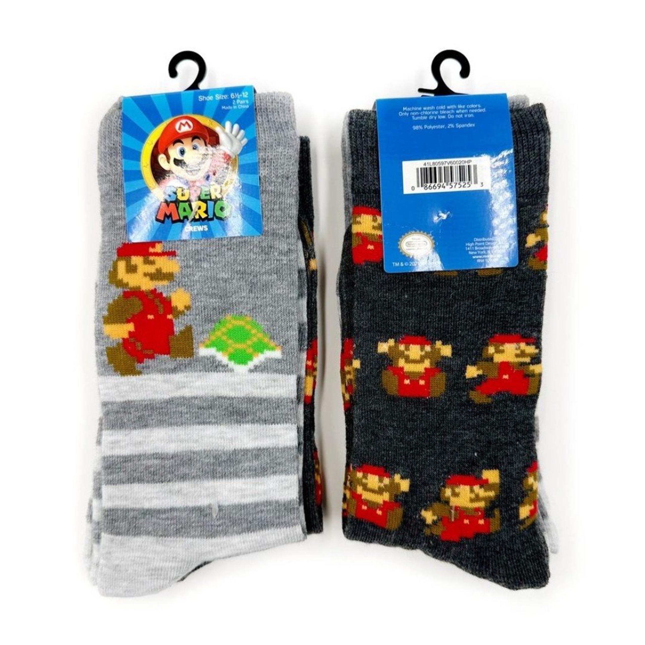 Nintendo Super Mario Crew Socks Turtle Shell 8bit Video Game 2 Pairs Mens Womens