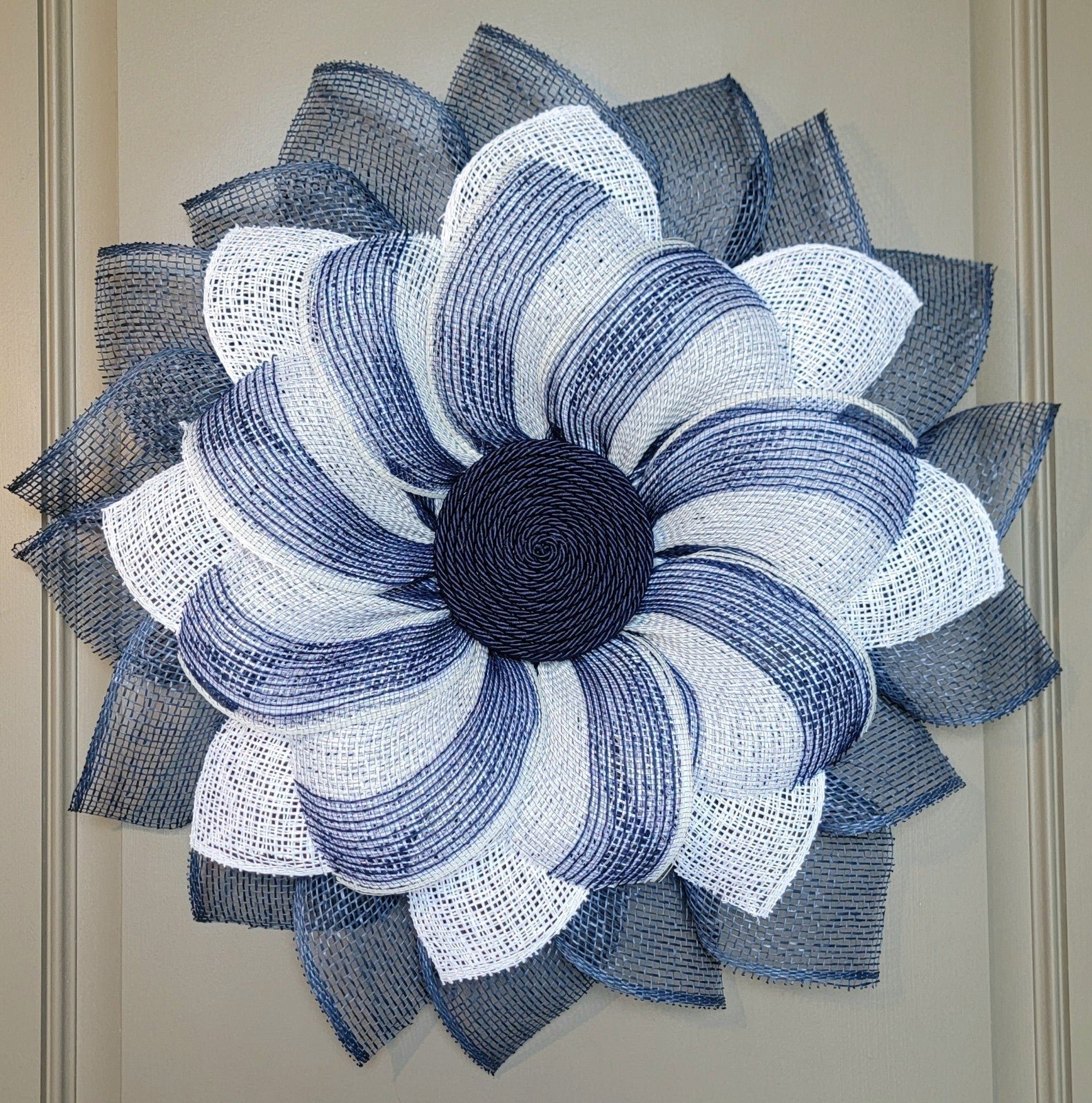 Navy and White Nautical Flower Wreath