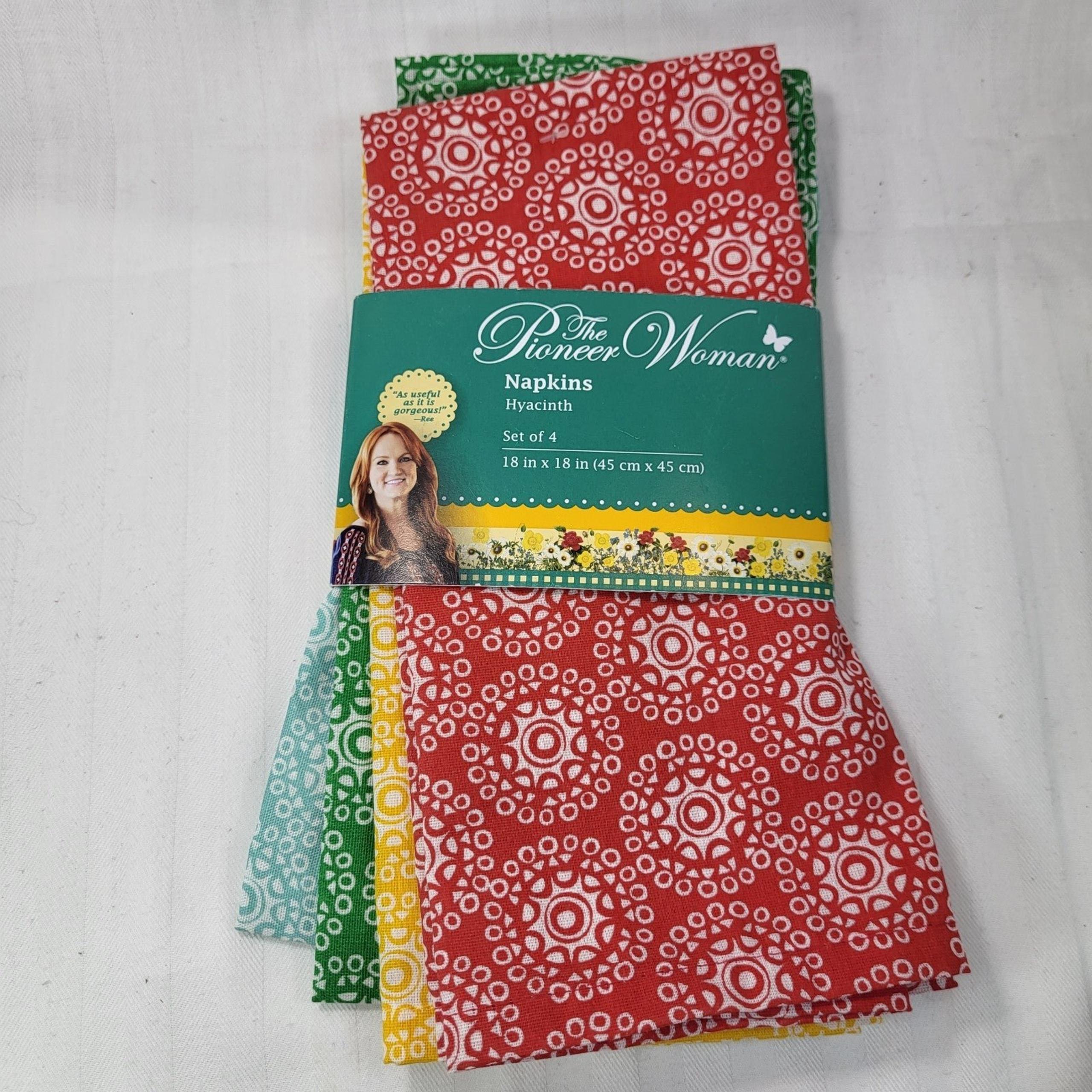 Pioneer Woman Hyacinth Cloth NAPKINS Set of 4 NIP 18x18 Fabric Square Assorted