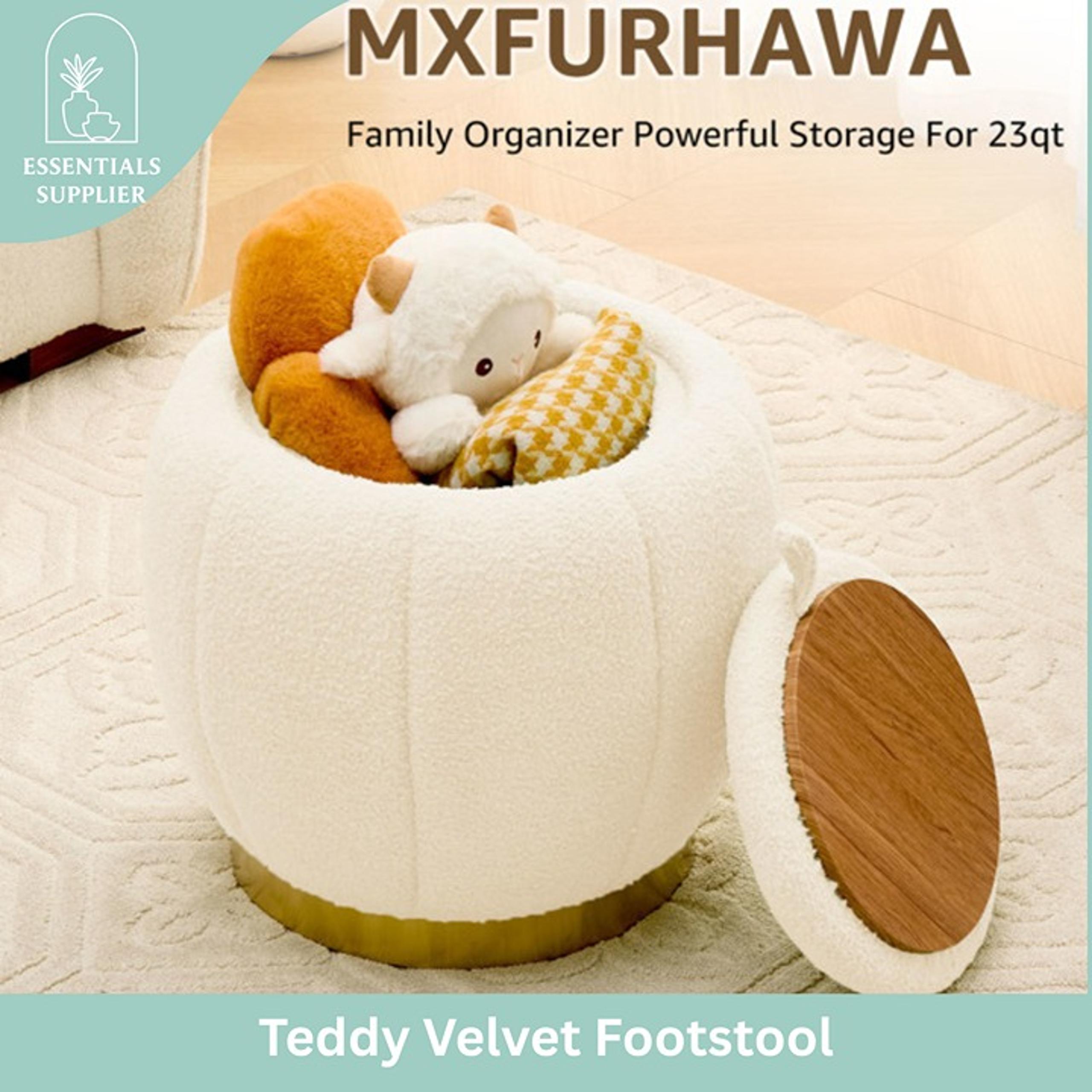 Storage Ottoman Footrest with Soft Seat, Velvet Stool Accent, White