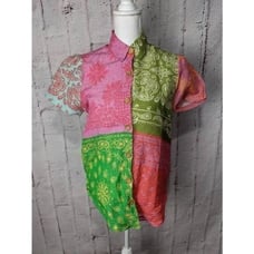 FARM Rio Anthropologie ColorBlock Linen Printed Surf Button up Linen blend Shirt