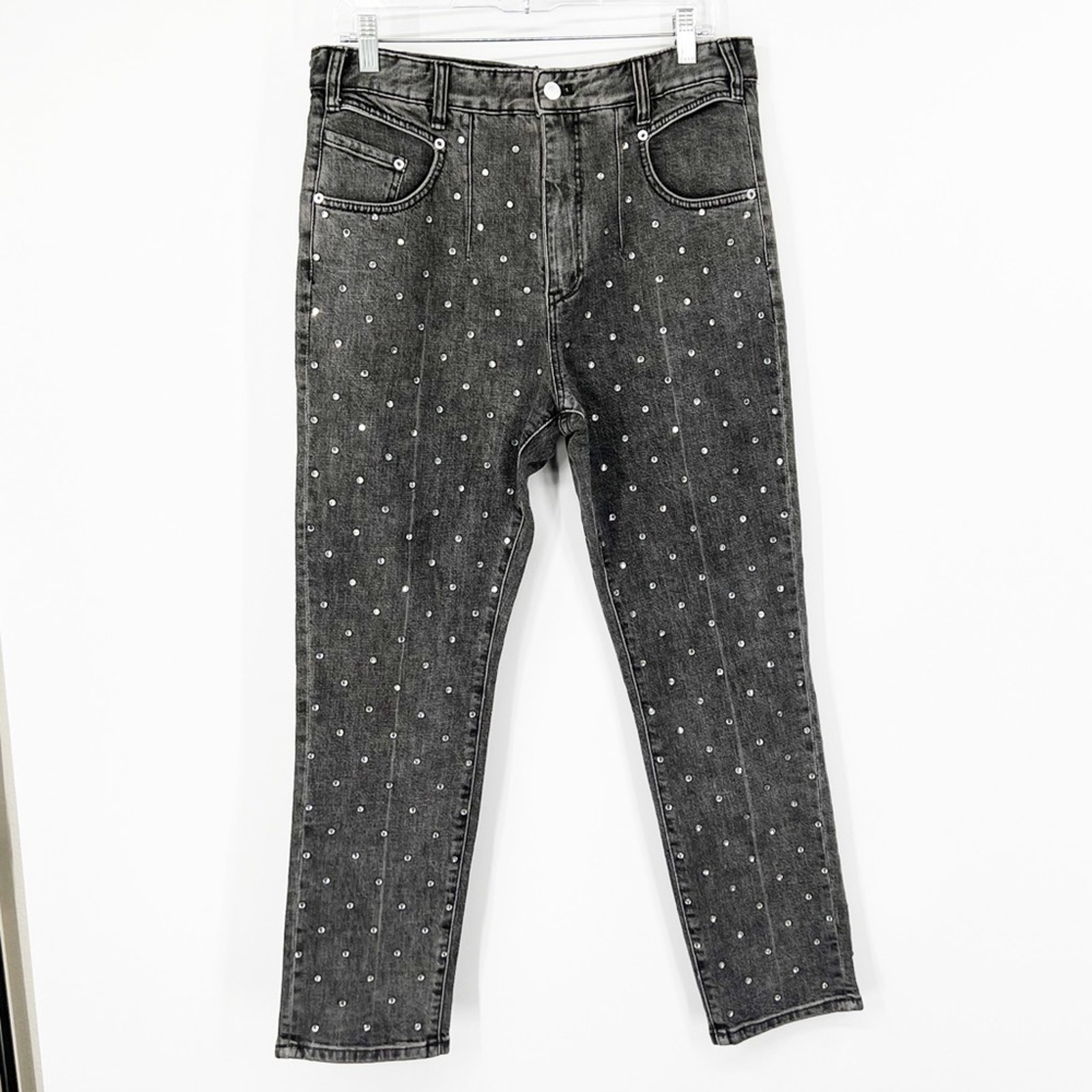 Pilcro Anthropologie High Rise Slim Rhinestone Studded Jeans