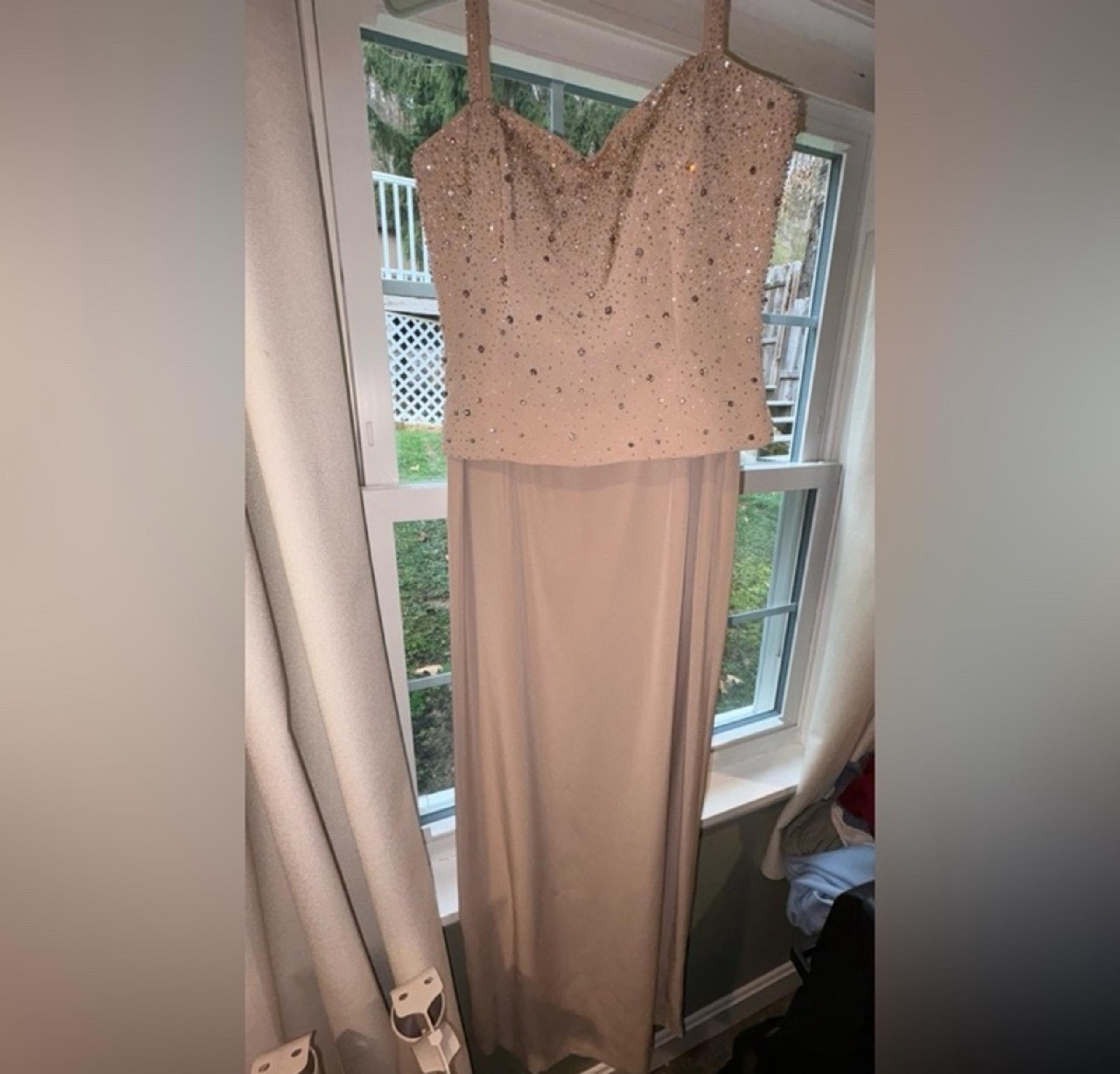 Jovani Elegant Beige Embellished Formal Gown – Size 8 – Sparkling Dress
