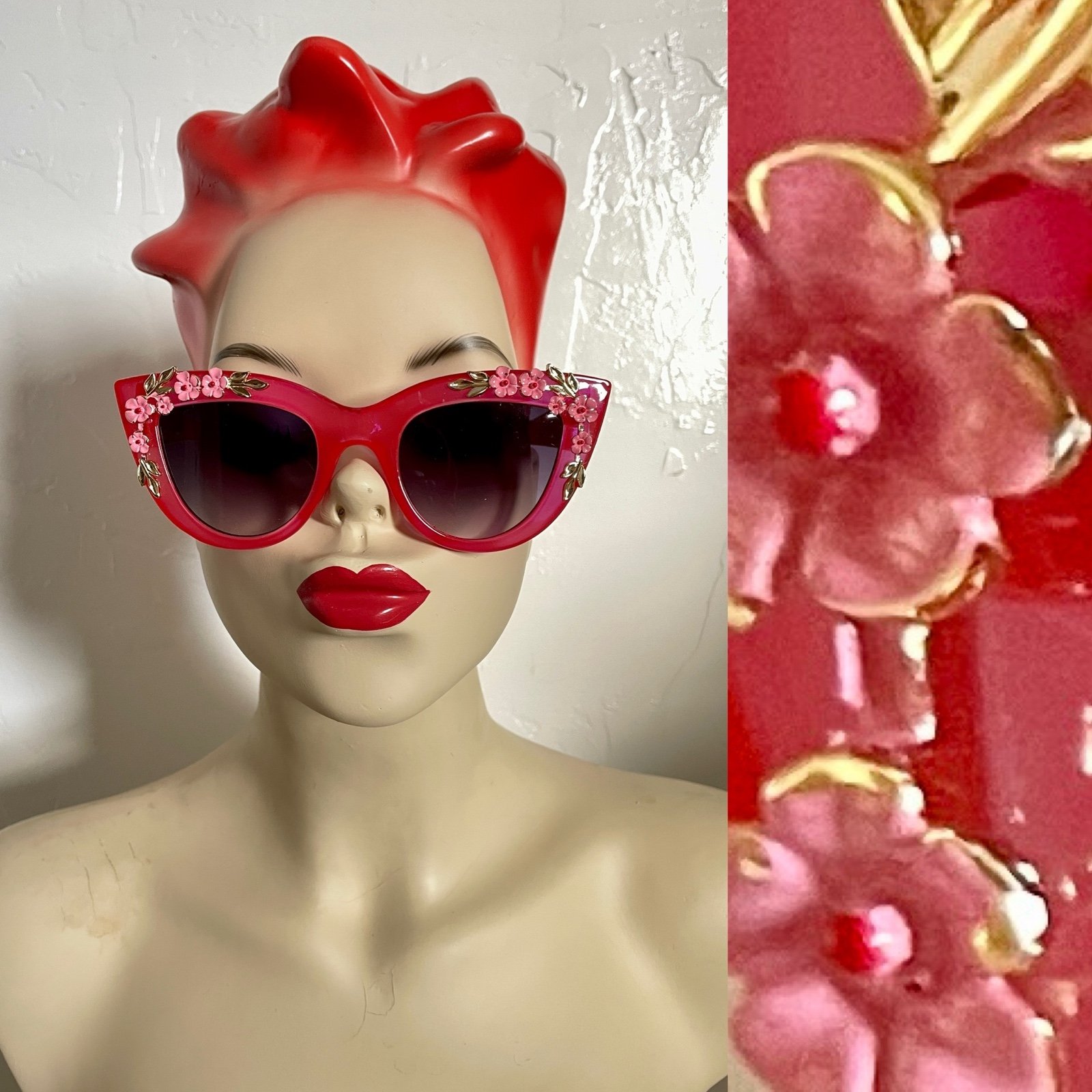Fabulous Italian Designer Style Red CATEYE Pinup SUNGLASSES