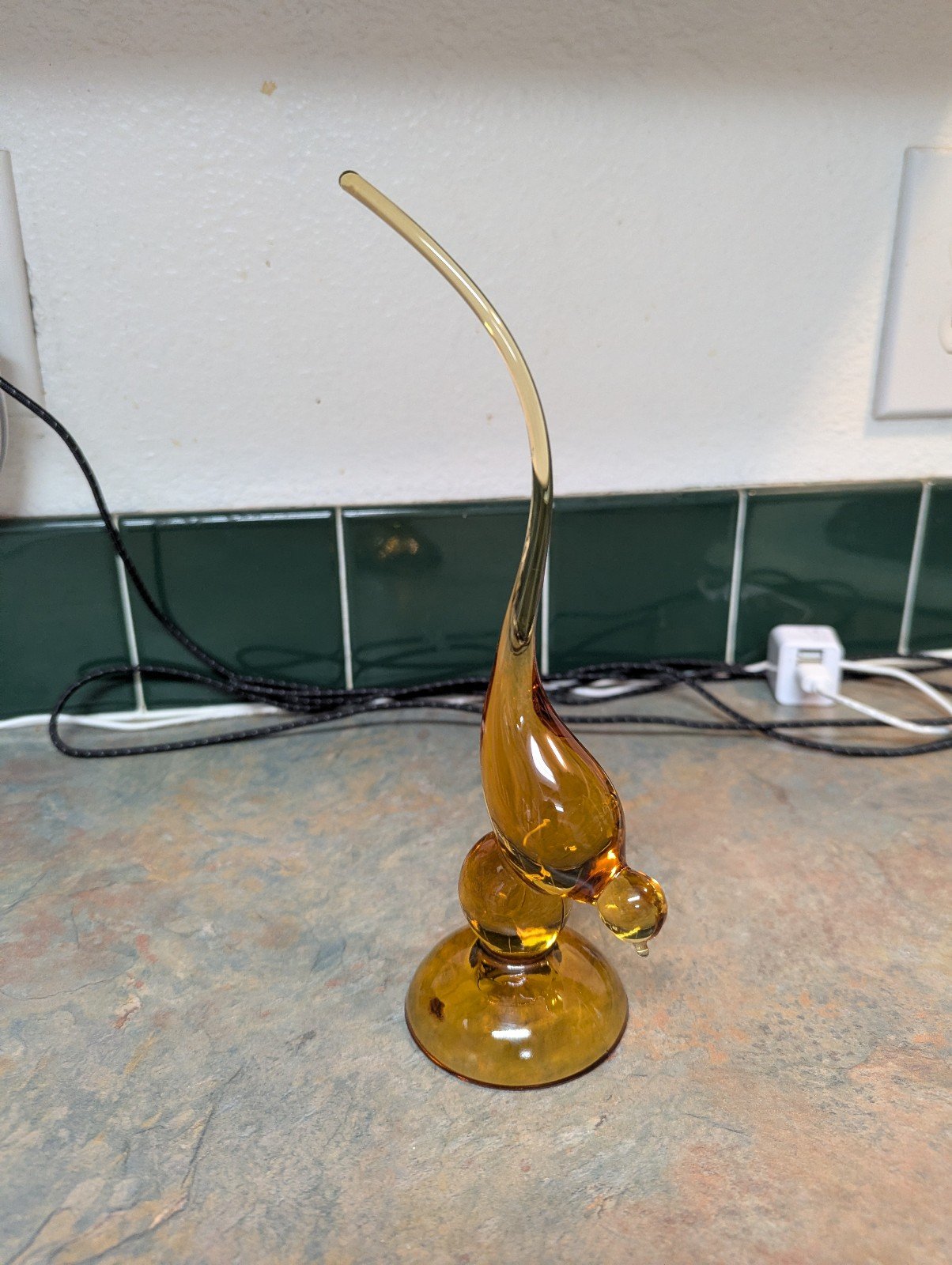 vintage Viking Glass Epic amber long-tailed bird figurine