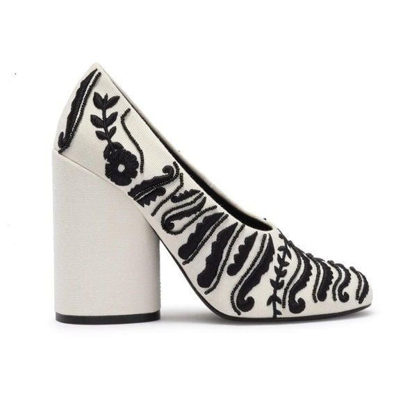 Tory Burch Women's Lucia Embellished Pumps Chunky Platform Black/White Size 9.5