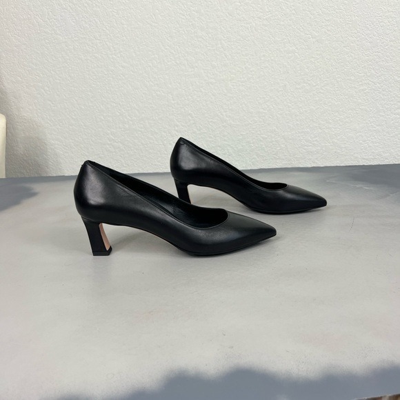 Scarlett Chase Amore 55 Pump Black Leather Pointy Toe Block Heels in Napa Black