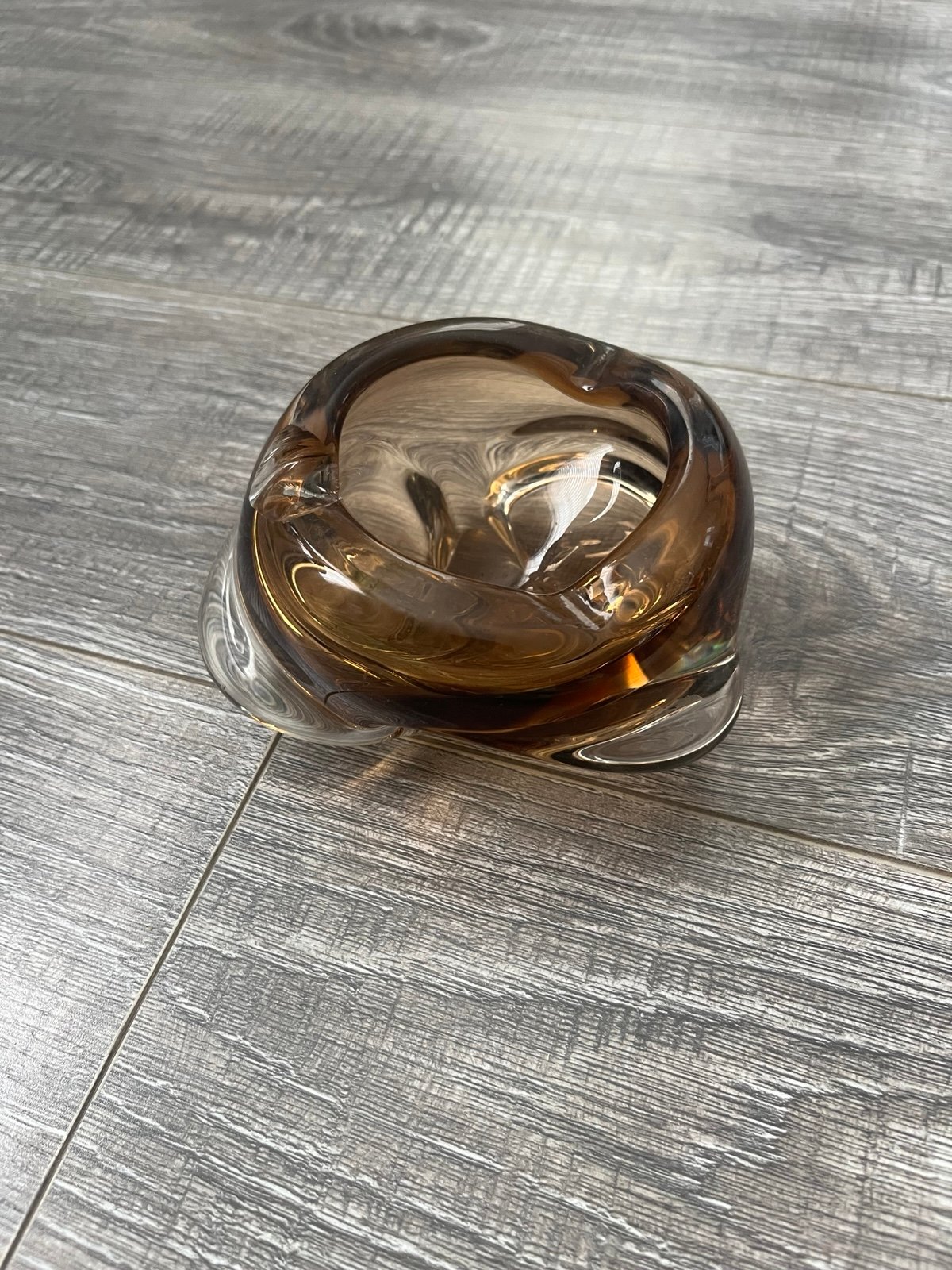 Skrdlovice Czech Bohemian amber brown/smokey quartz art glass ashtray, trinket