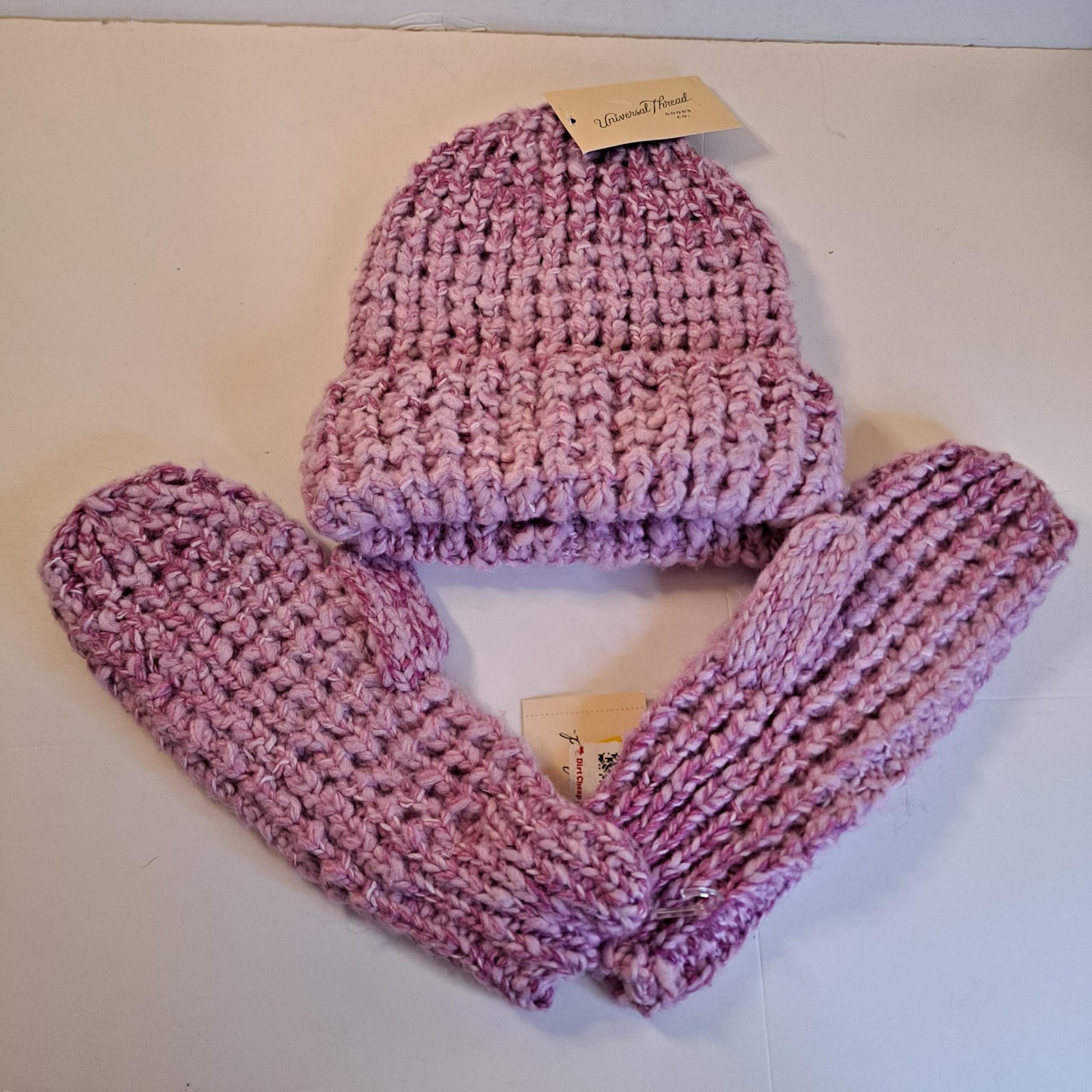 Universal Thread Knit Hat & Mittens Set Womens Pink One Size