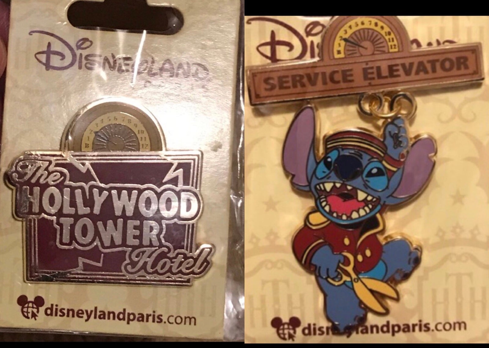 Disneyland Paris Pin Hollywood Tower of Terror Sign and Bellhop Stitch Disney