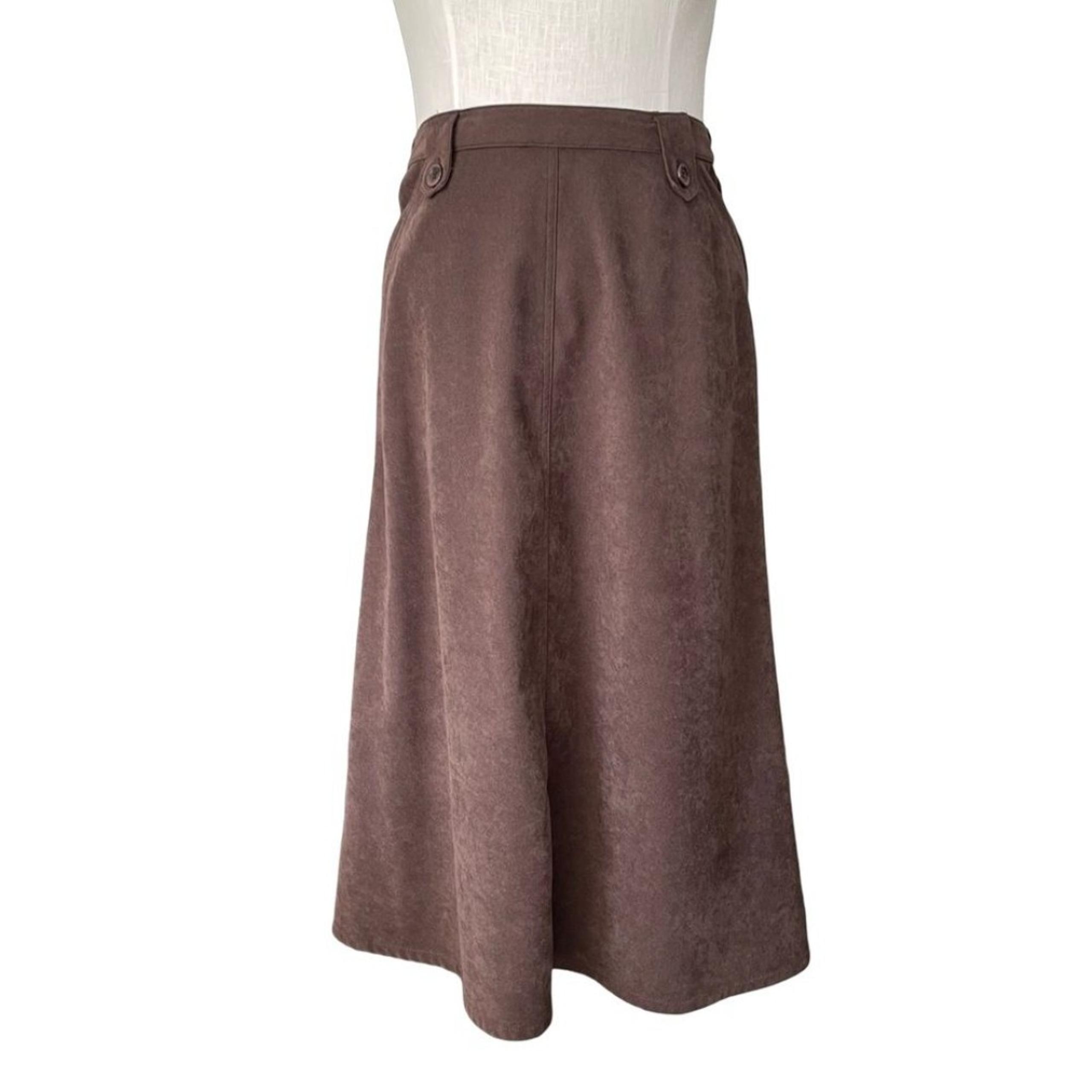 Chadwick’s 90s A-Line Midi Skirt Brown High Waisted Stretchy Retro Basic Sz4
