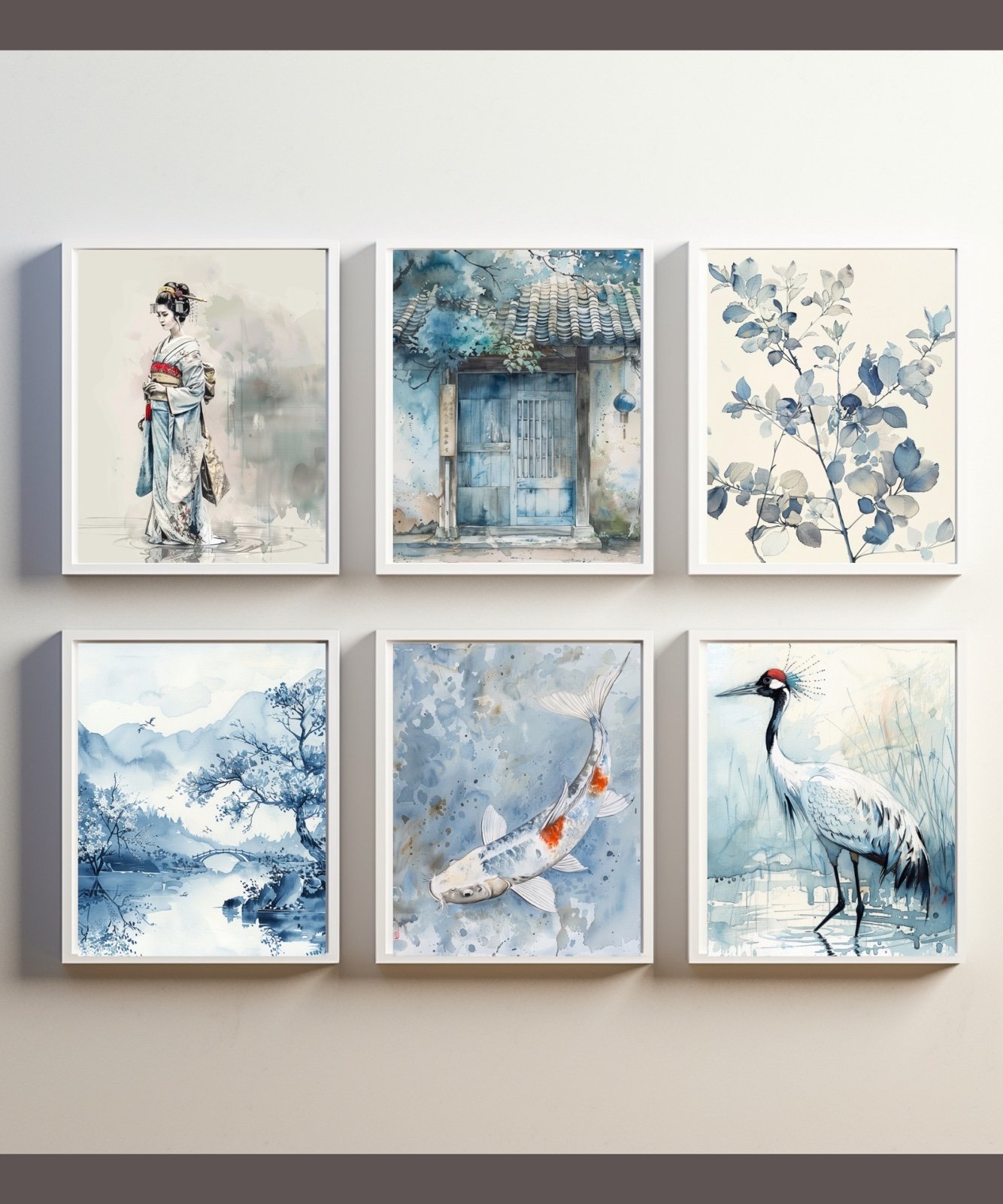 Japanese, Geisha, Blue, Unframed 8x10 Premium Matte Art Prints