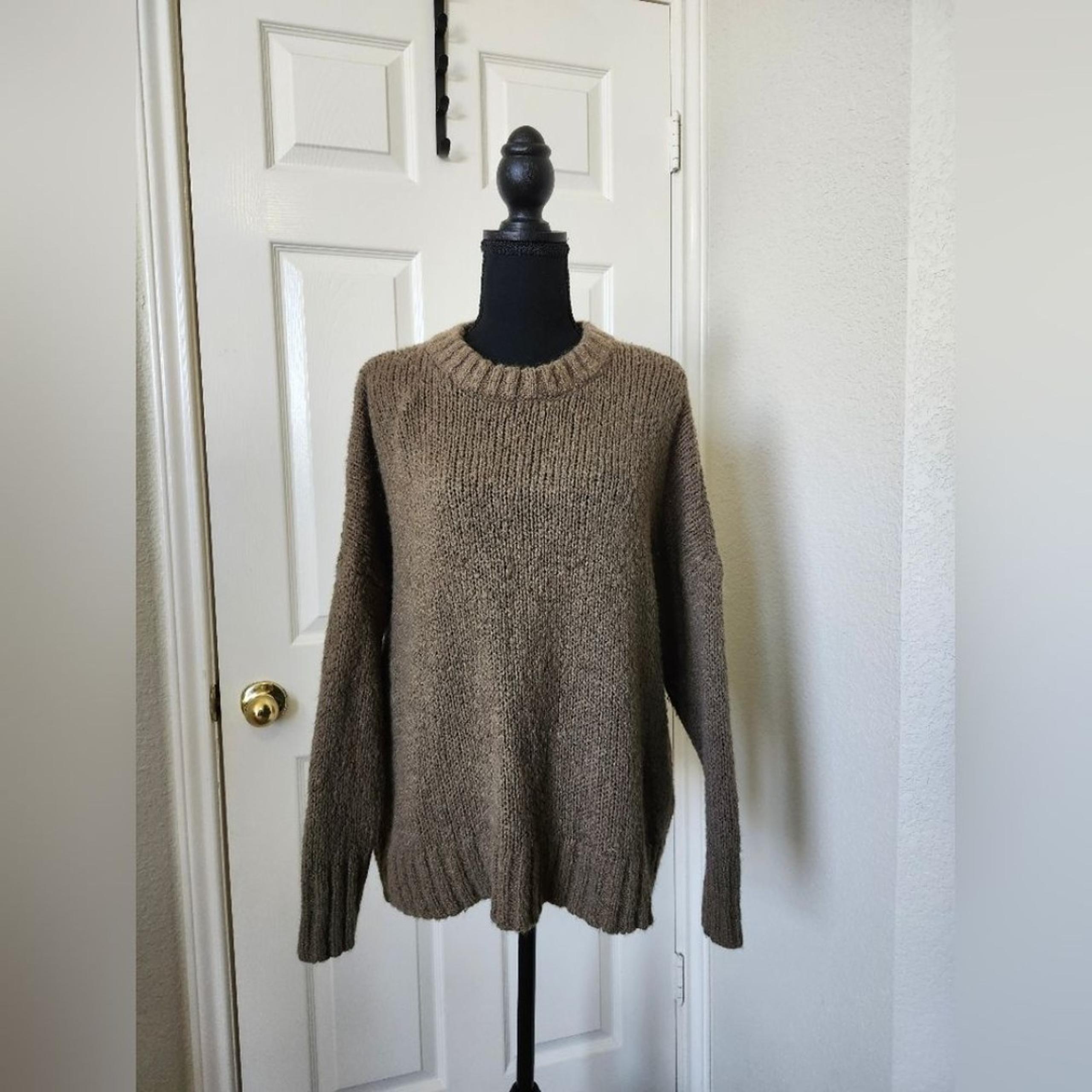 Aerie Green Brown Crewneck Cozy Sweater for Women