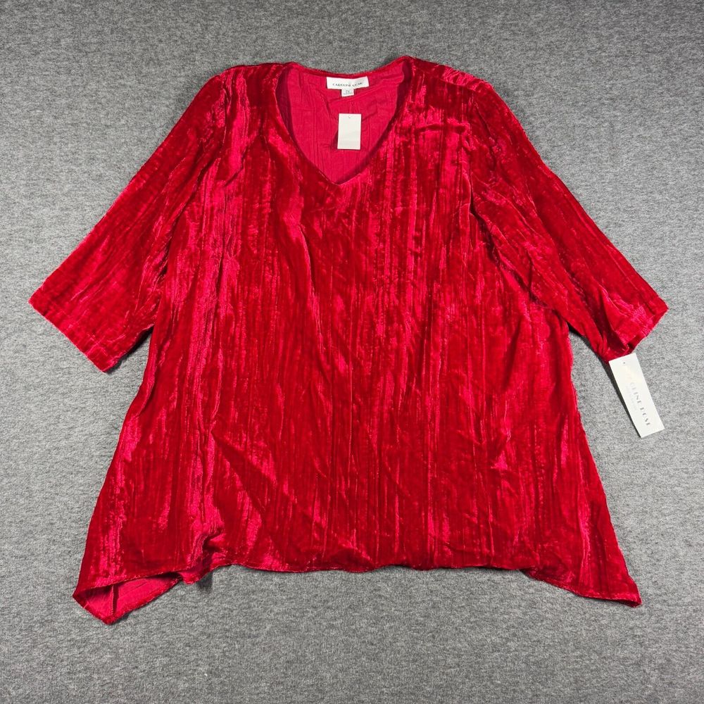 NWT Caroline Rose Crushed Velvet Tunic Blouse Shirt Women 2X Red Valentine's Day
