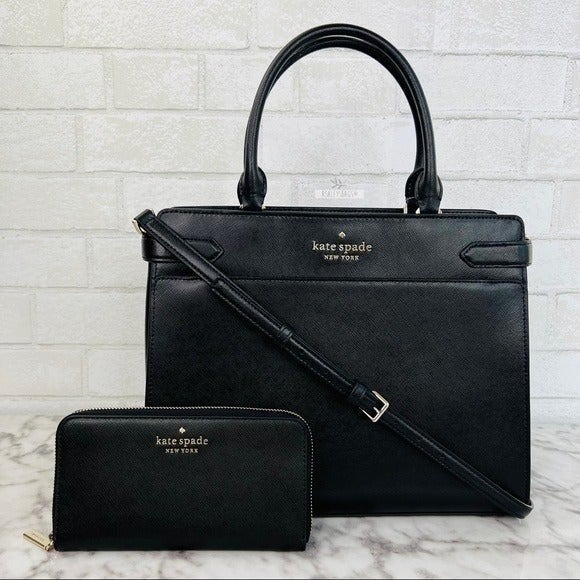 Kate Spade Staci Large Black Satchel Crossbody & Large Continental Wallet