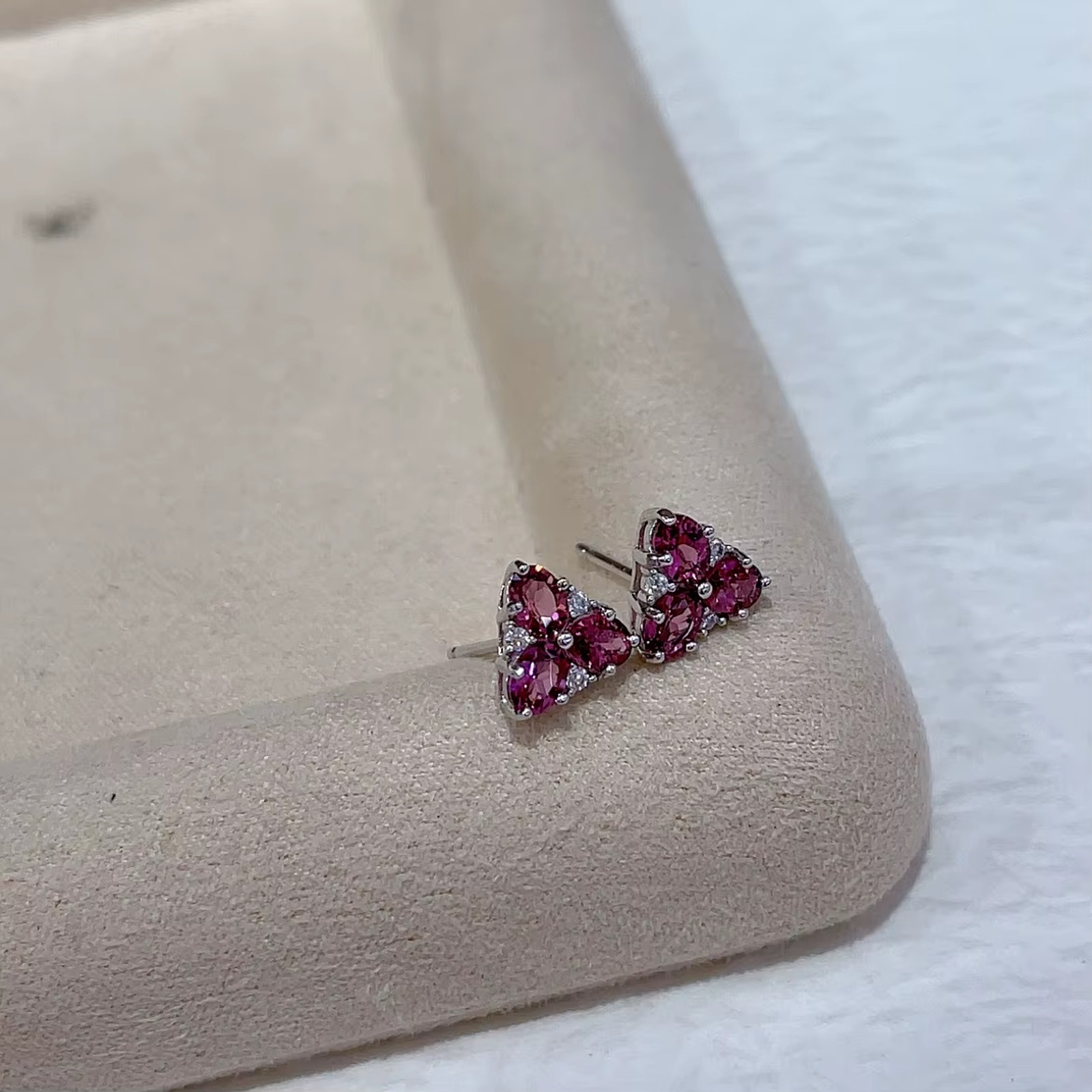 Natural Rhodolite Garnet Stud Earrings, Pink Garnet Earrings 925 Sterling Silver