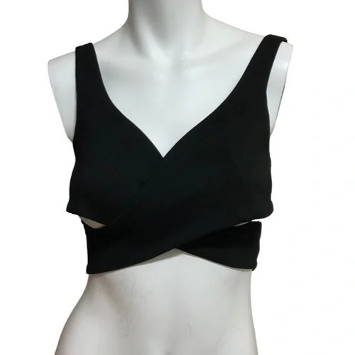 NWT NONchalant Cheri Top Size L Black Crop Front Crisscross Smocked Back