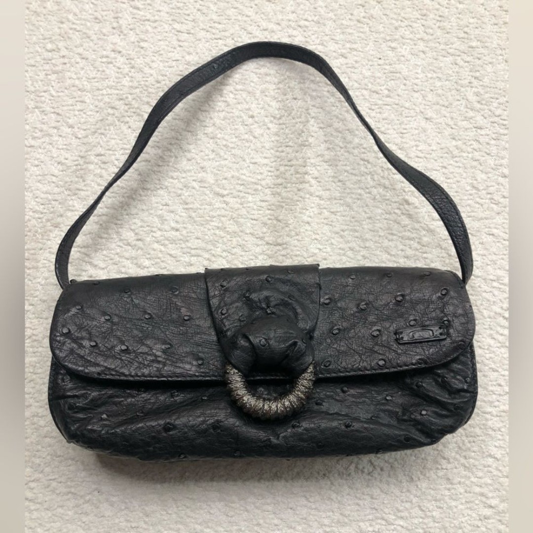 Nuti Ostrich Shoulder Bag Black 100% Genuine Ostrich Leather Made in Italy