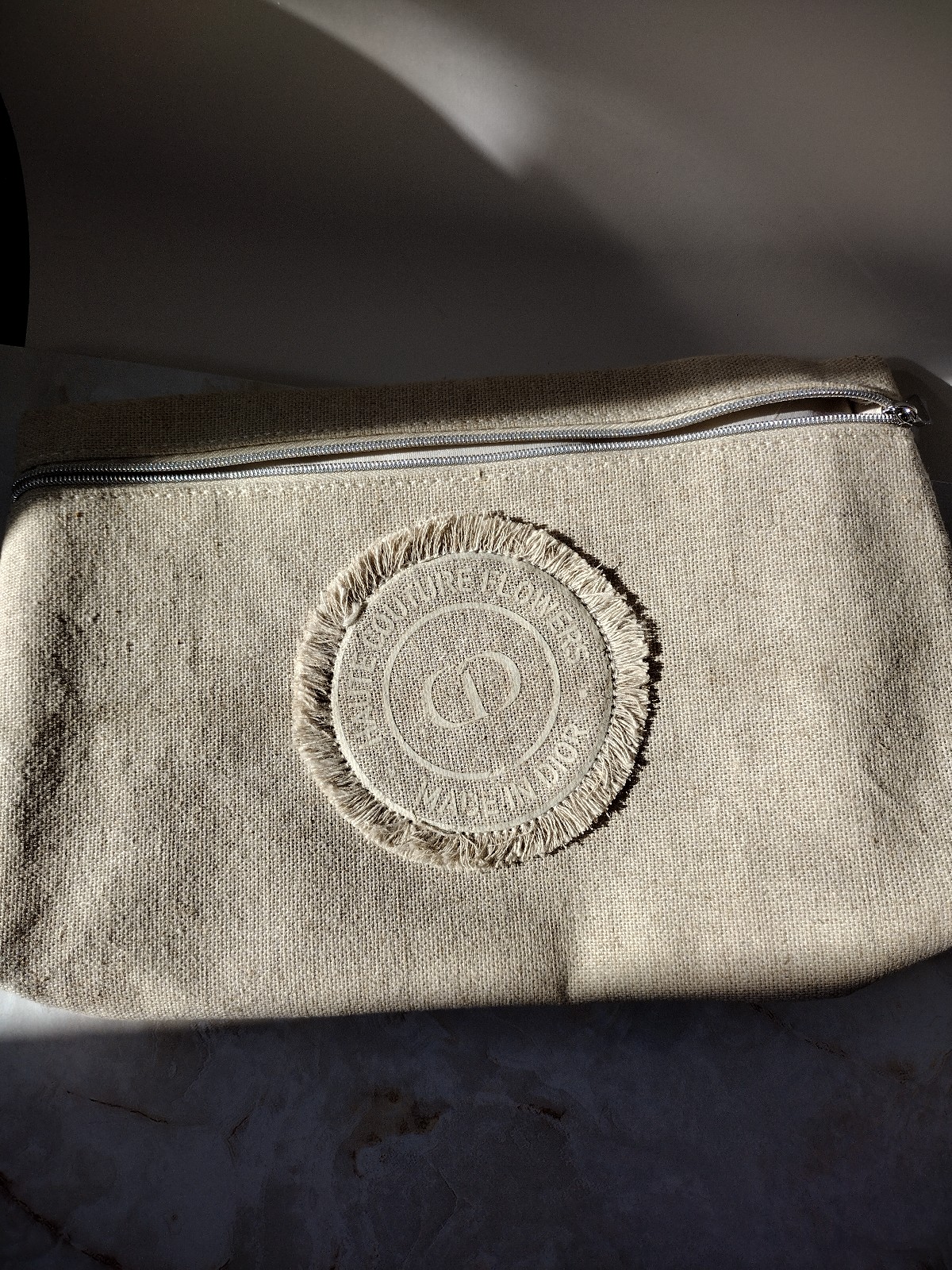 New Dior Haute Couture Flowers Made in Dior fully lined linen makeup pouch/bag