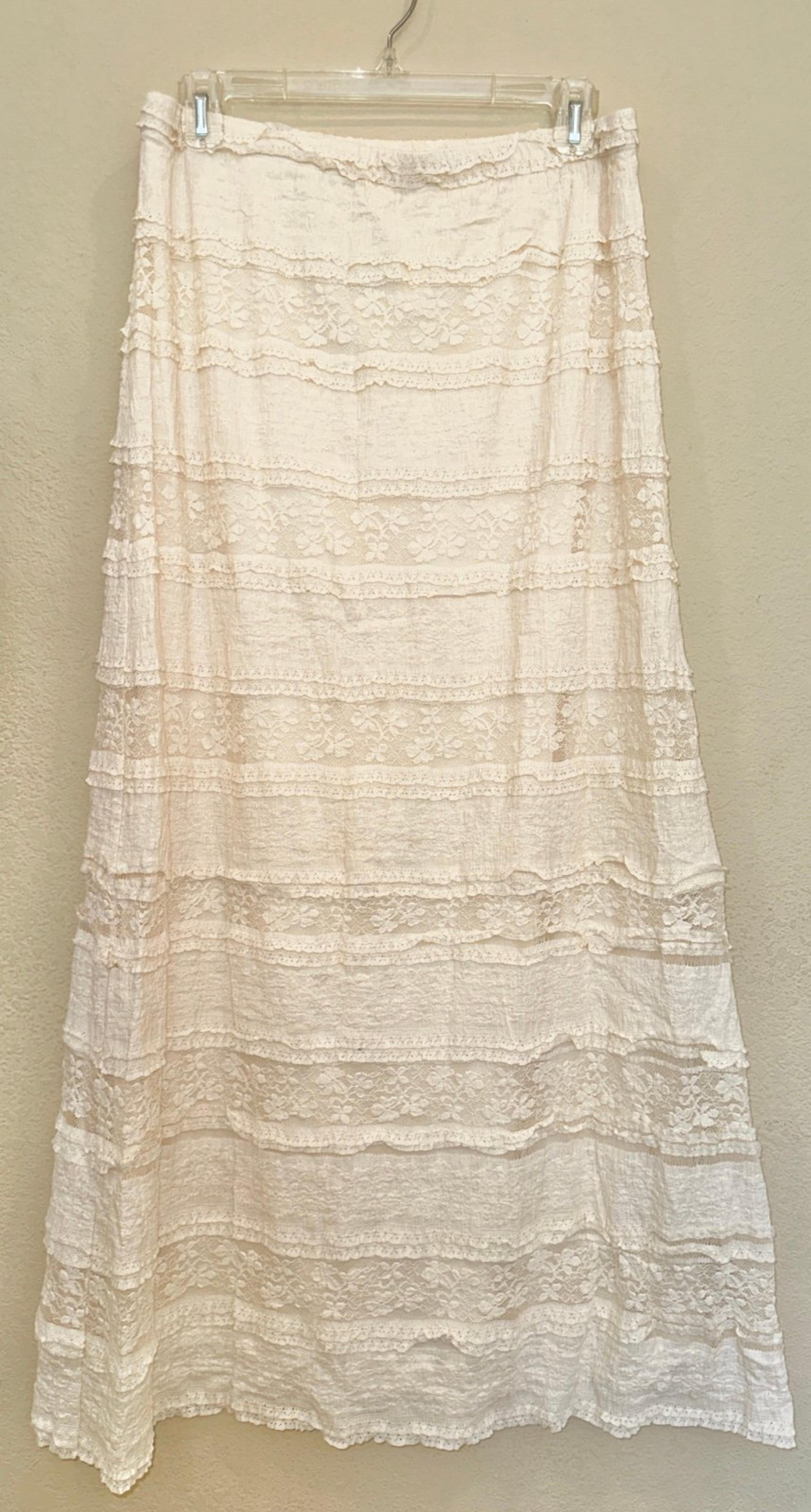 New $78 Max Studios cream lace boho dressy cover-up Maxi long Skirt Size Large L - Max Studio
