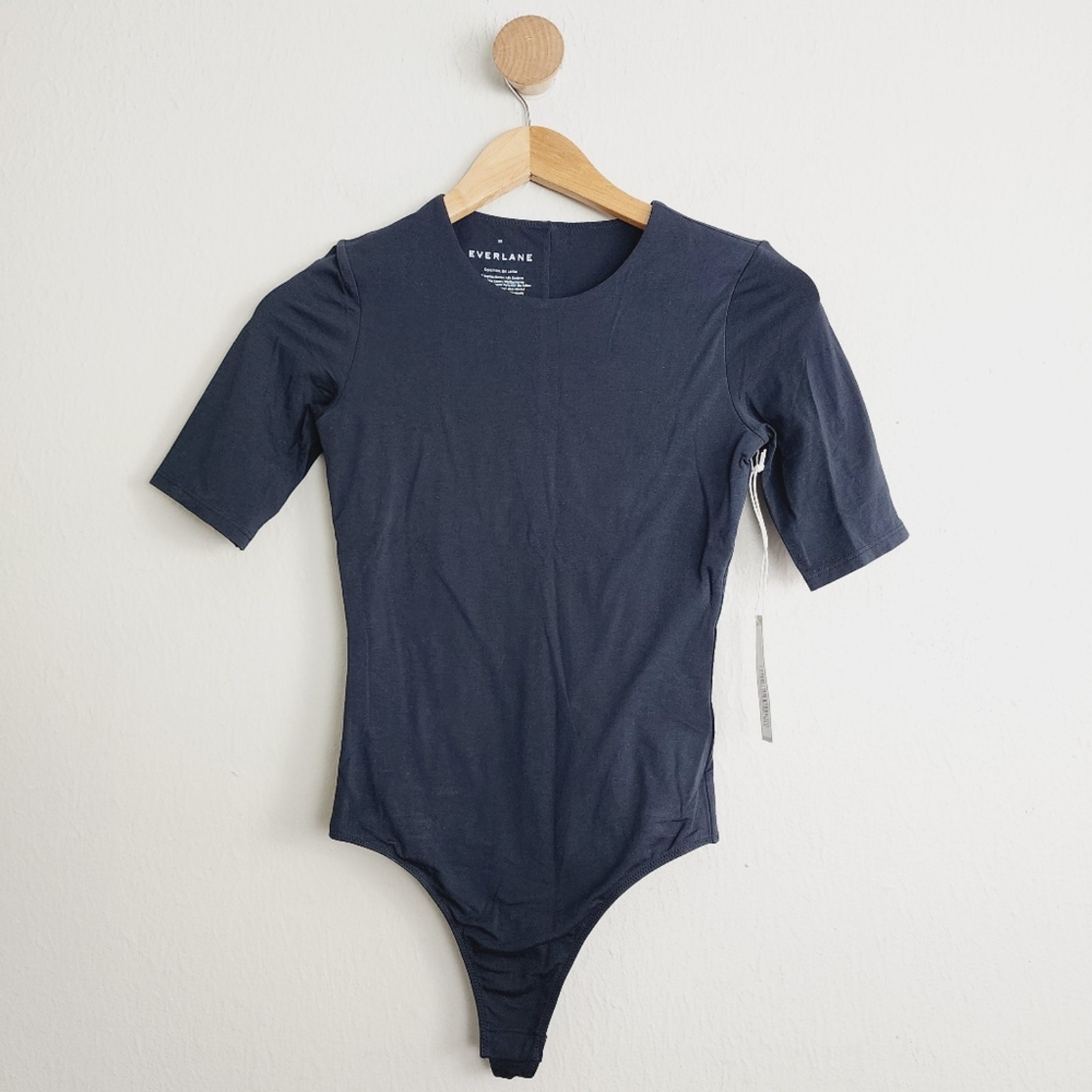 NWT Everlane Black The Short Sleeve Crewneck Thong One-Piece Bodysuit