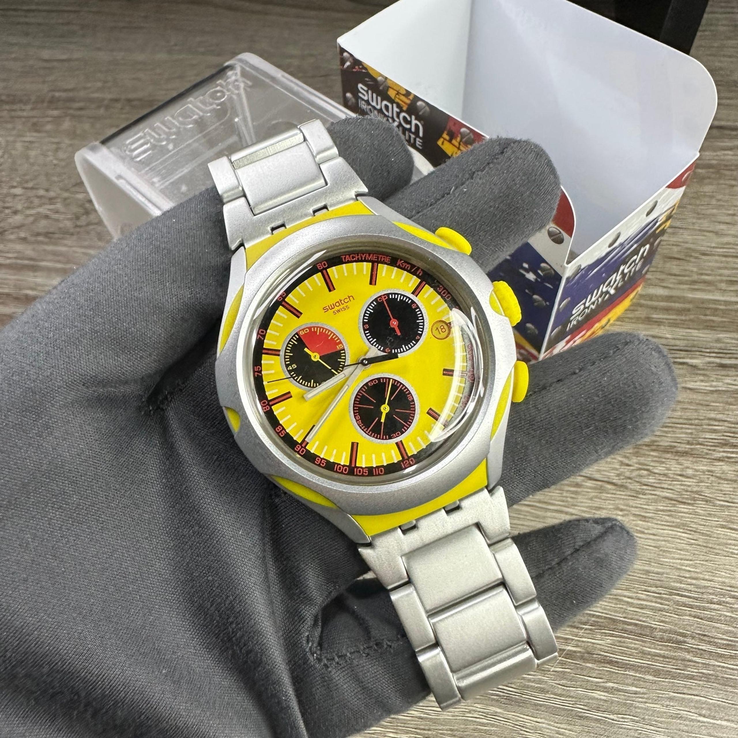 NEW✅ Swatch LEMON SQUASH Yellow Aluminum XLITE Chronograph 45mm Men's Watch