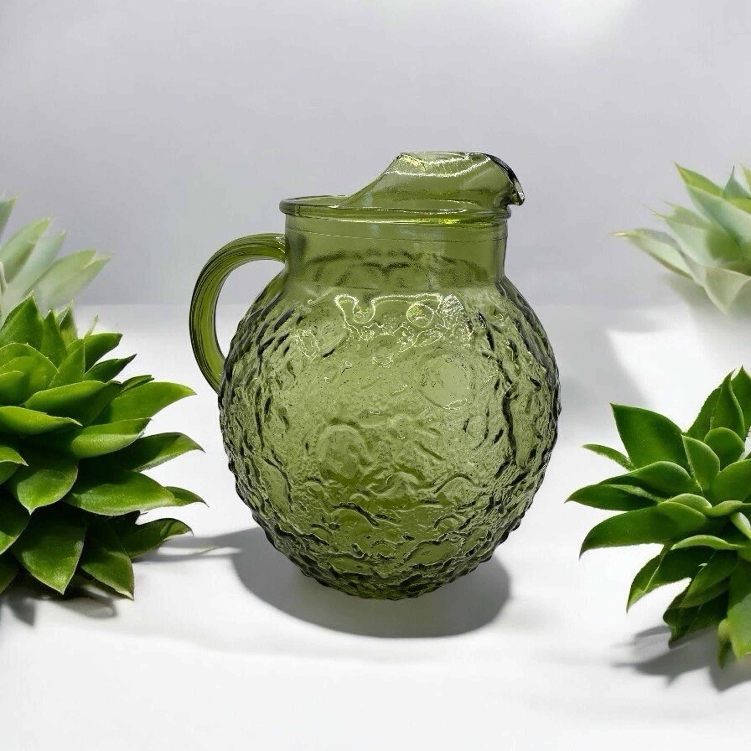 Vintage Anchor Hocking Lido Milano Glass Ball Pitcher, Avocado Green (1960s)