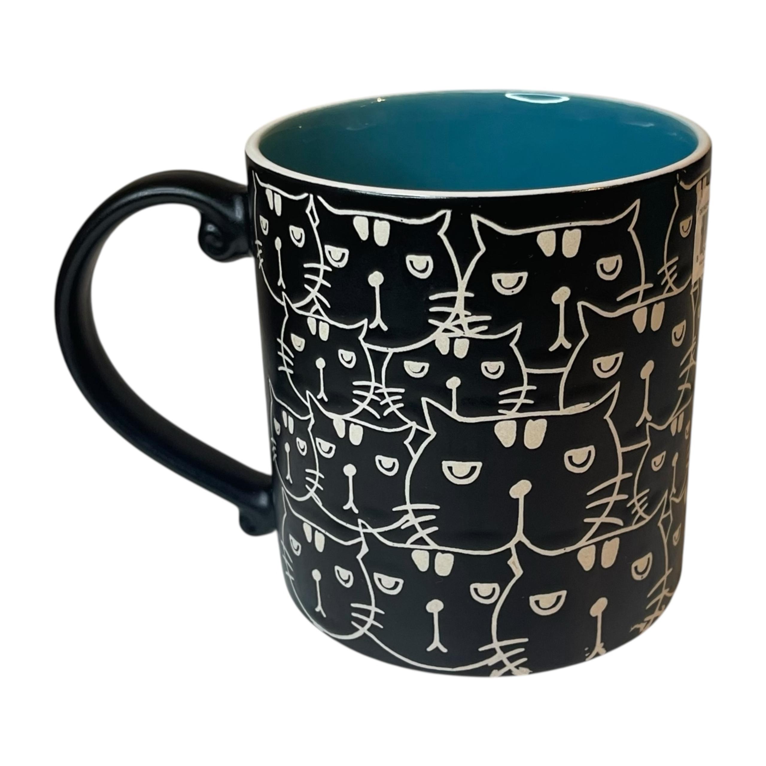 Spectrum Designz Mug Cat Face Repeat Black Blue 21 oz Ceramic Coffee Tea NWT