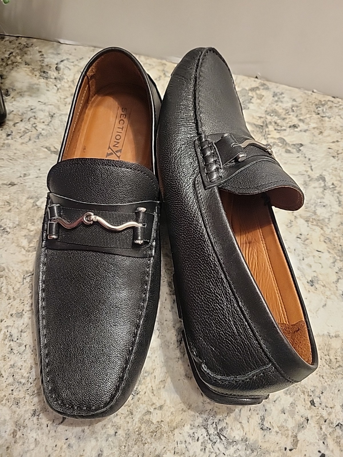 Mens Section X Leather Loafers Driver Metal Buckle Size 10.5 Black