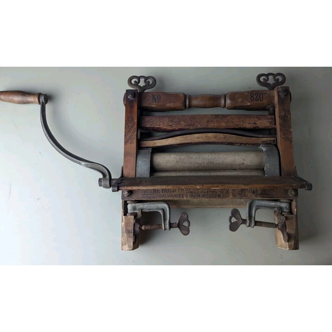 Antique Hubbard Spencer Bartlett Co Hand Crank Wooden Clothes Wringer Vintage