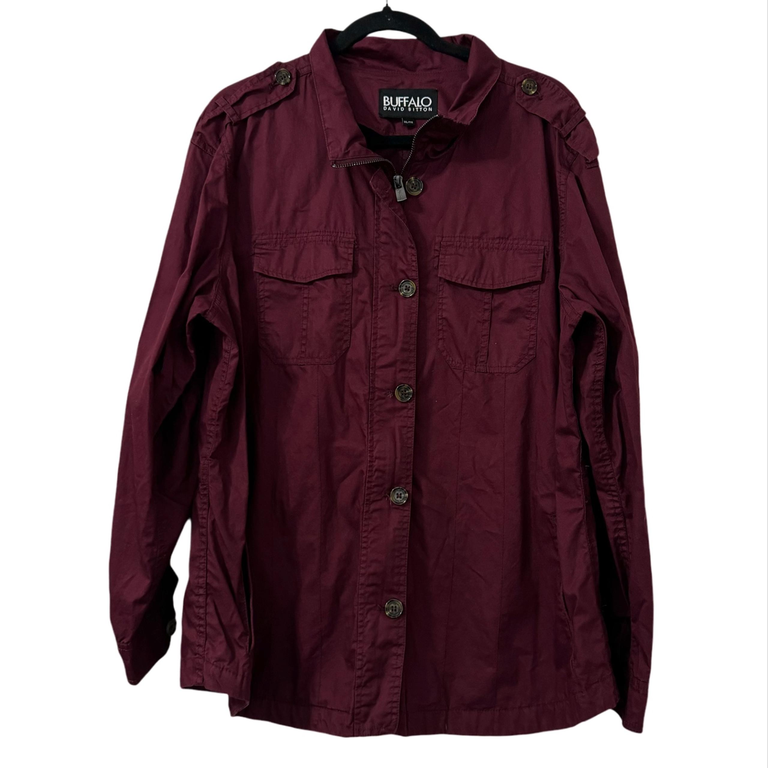 Buffalo David Bitton Light Military Jacket Shacket Womens Size XL Maroon Fall