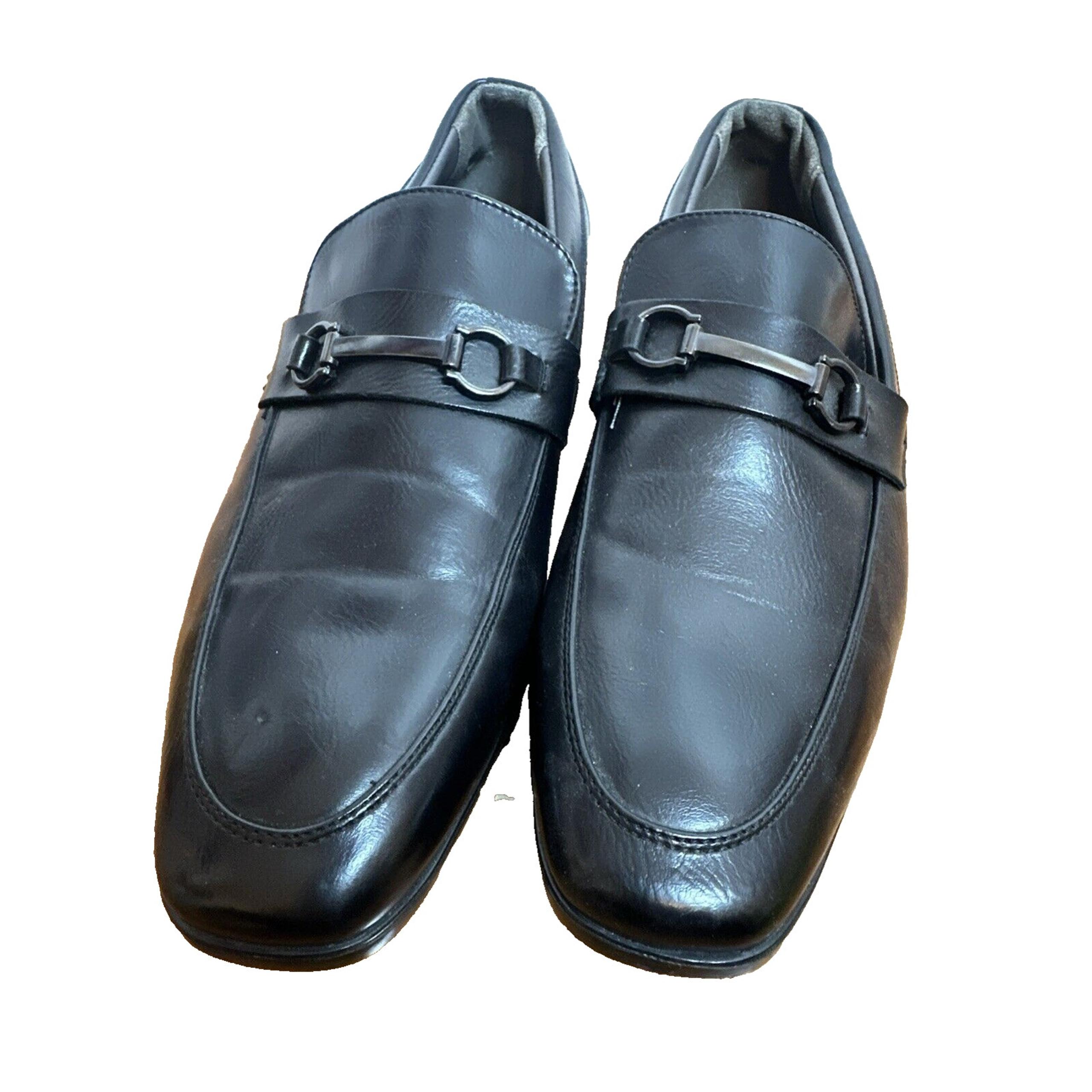 ADOLFO Men's Black Horsebit Leather Smooth Loafers Dress Shoes Buckle Italy 11